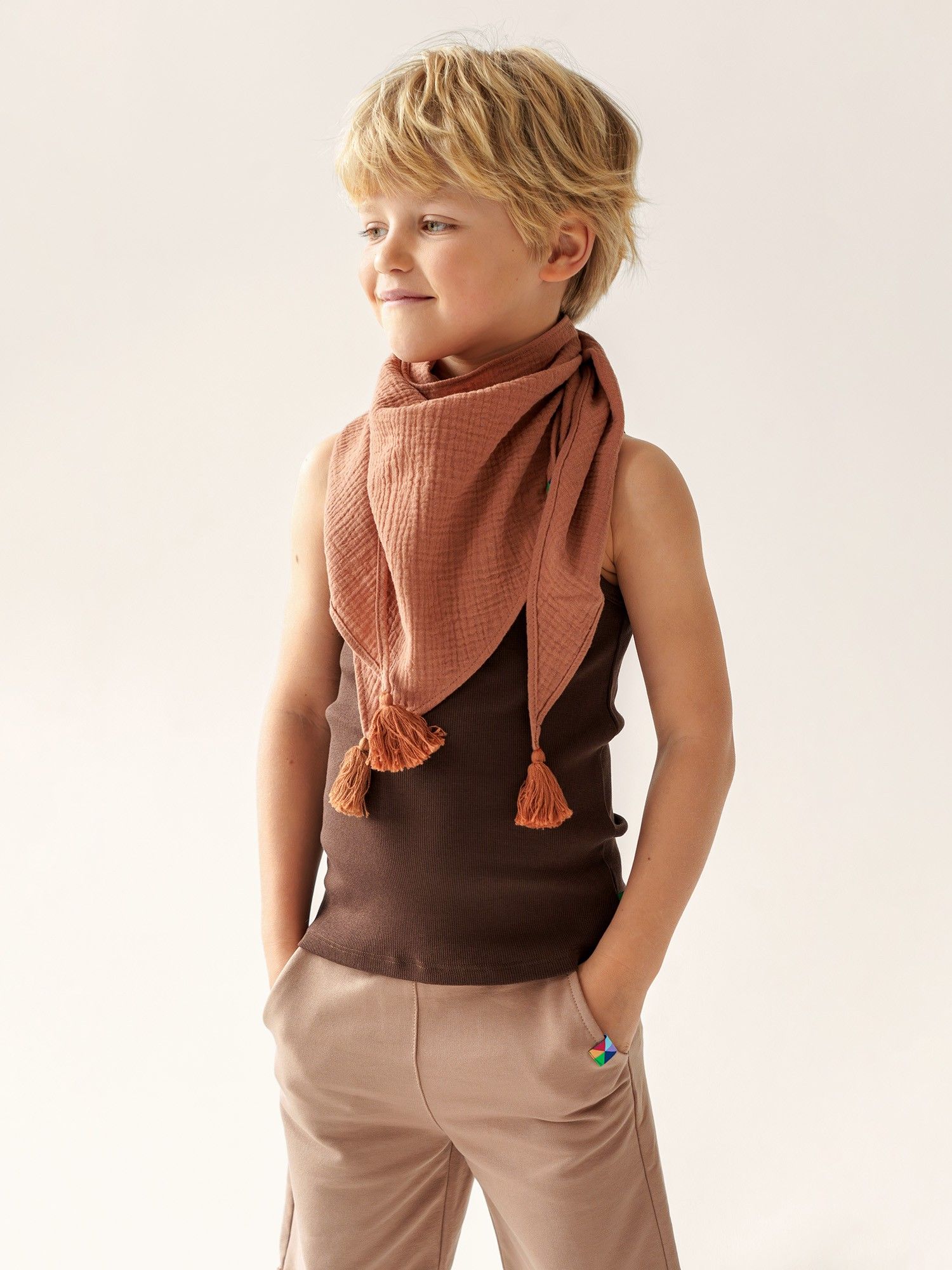 Caramel muslin triangle scarf wrap
