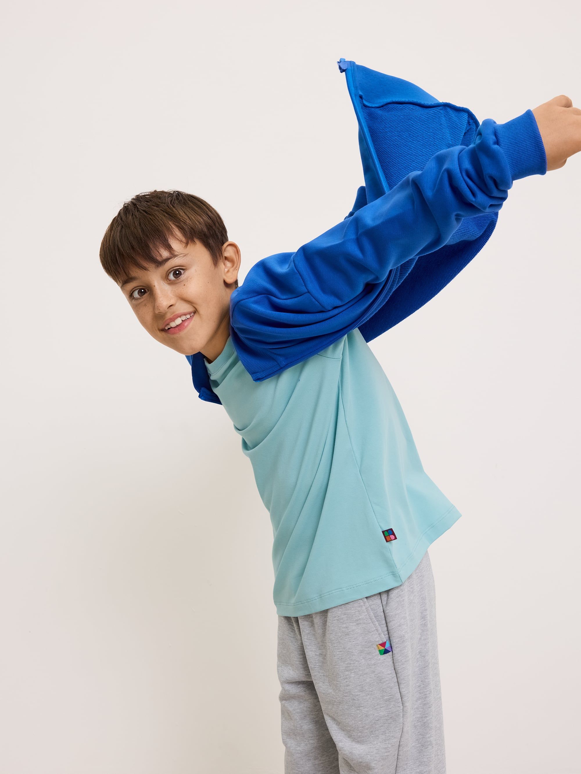Blue Zip-up Sweatshirt with Stand Collar Junior