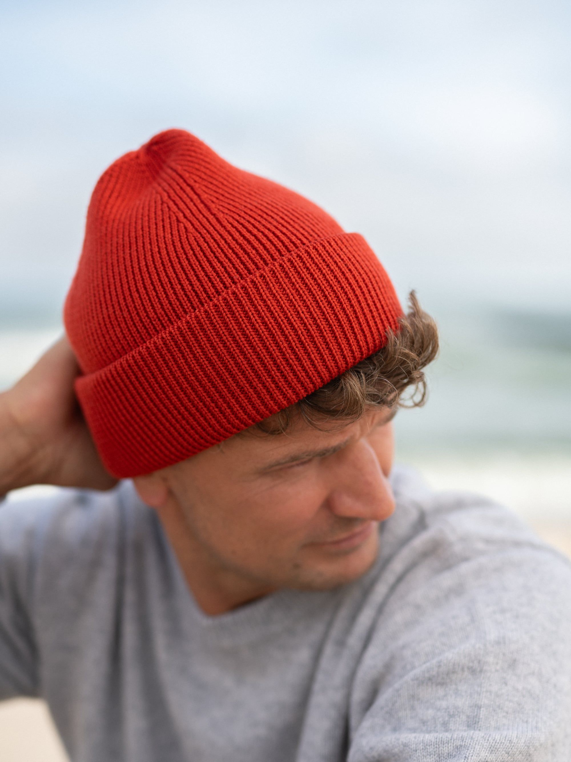 Brick red Merino Double Cuff Beanie