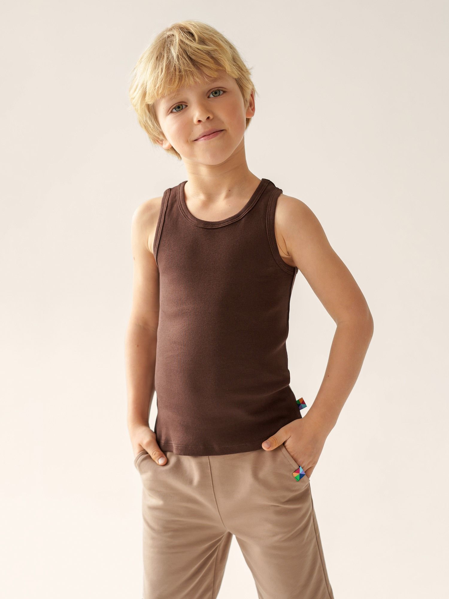 Brown Ribbed Sleeveless Top