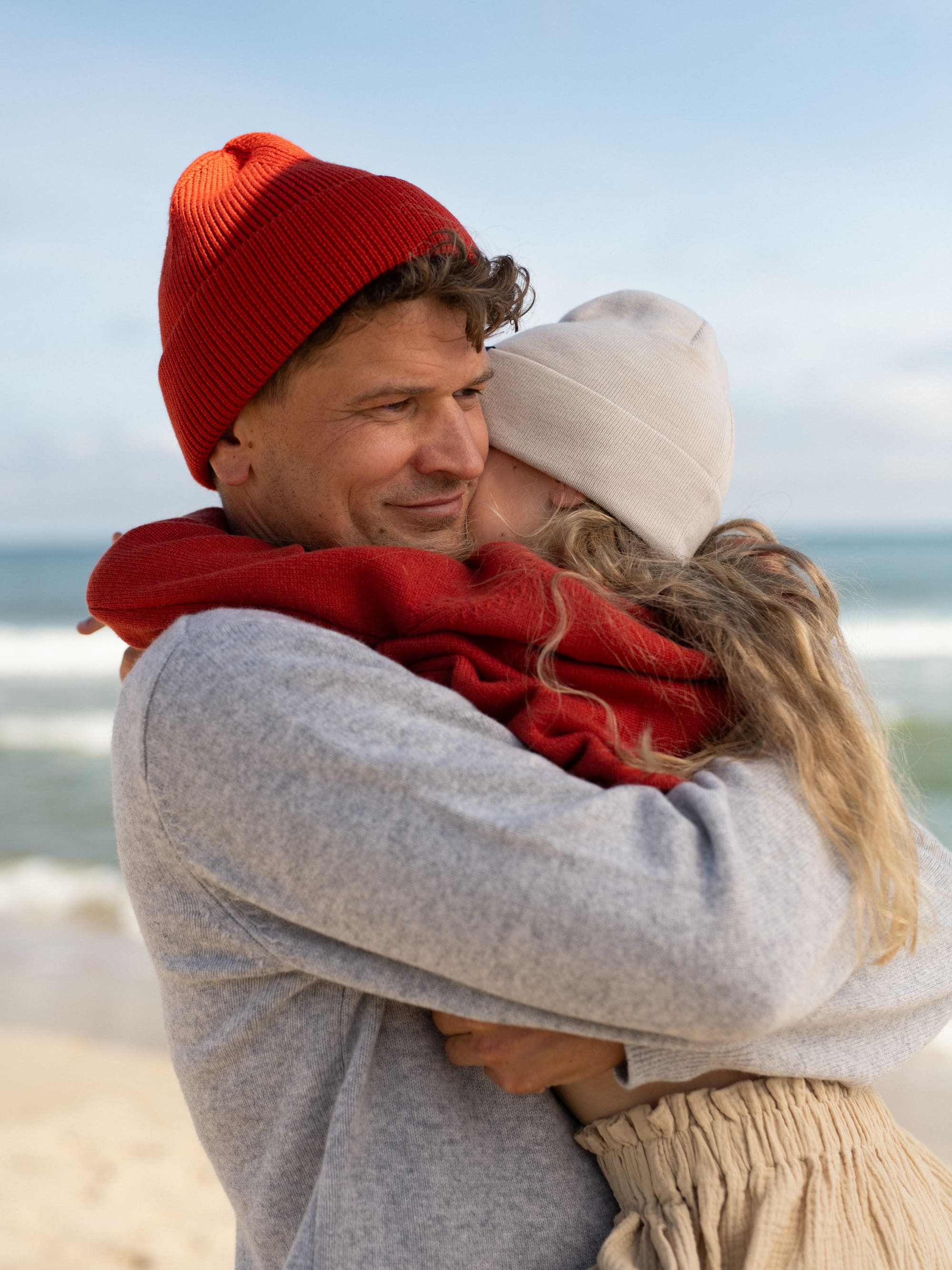 Brick red Merino Double Cuff Beanie