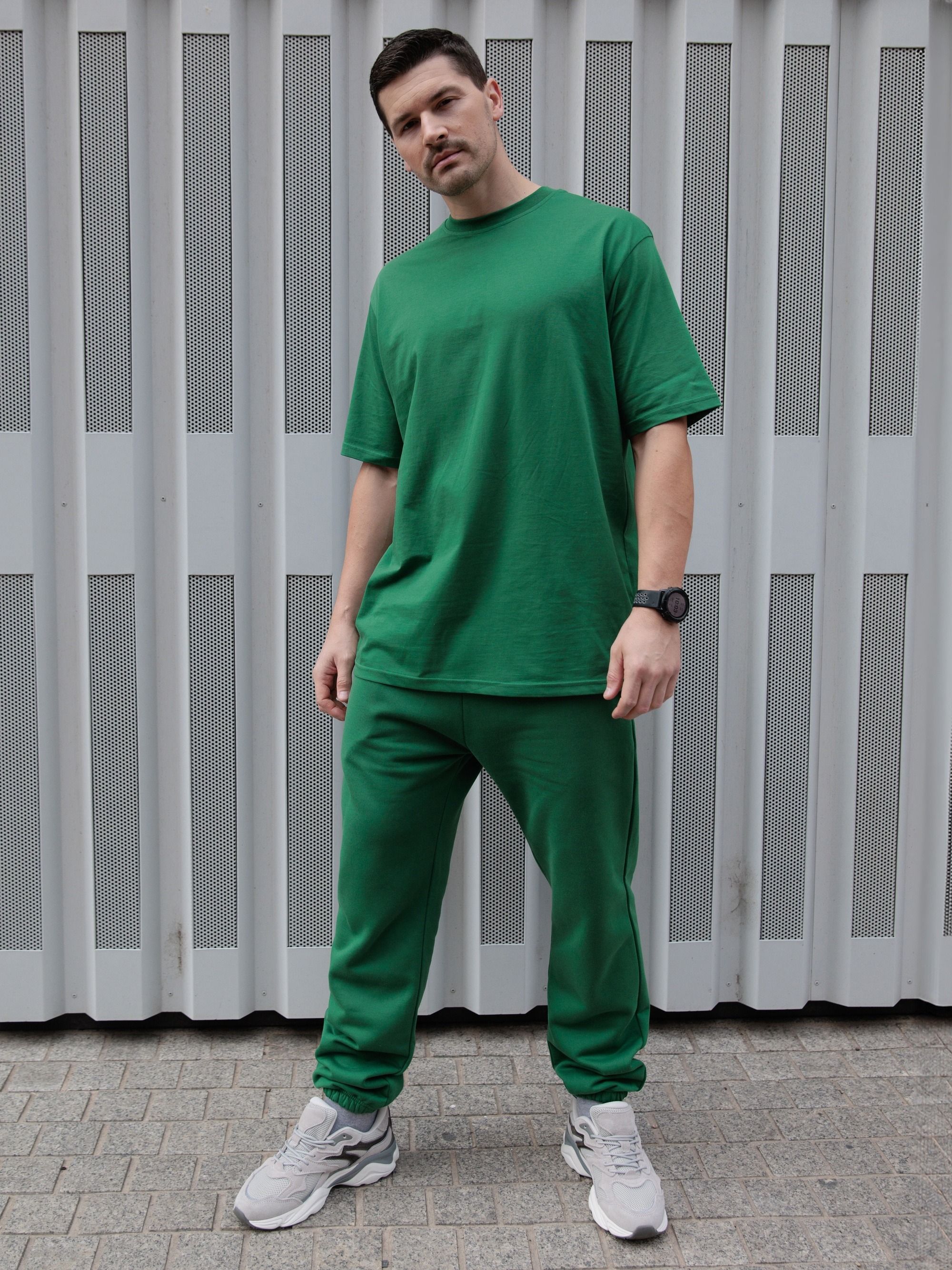 Ciemnozielony T-shirt oversize męski