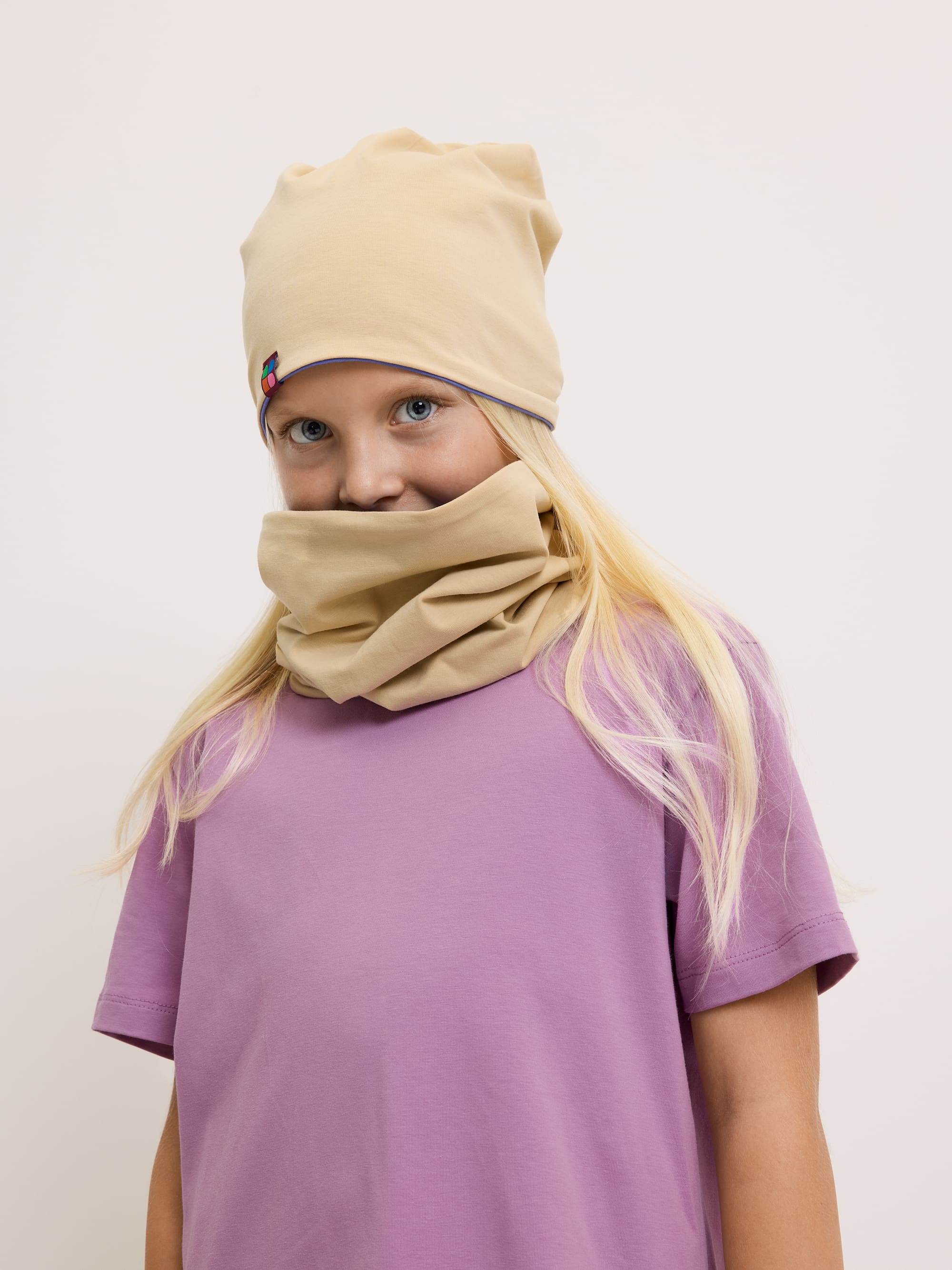Very peri-beige Reversible Beanie & Neck Warmer Set