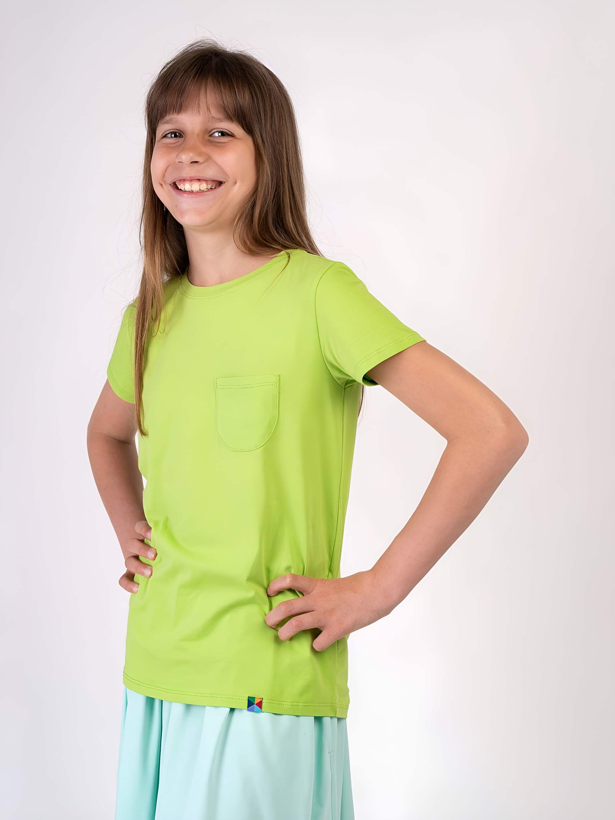 Limonkowy T-shirt z kieszonką Junior
