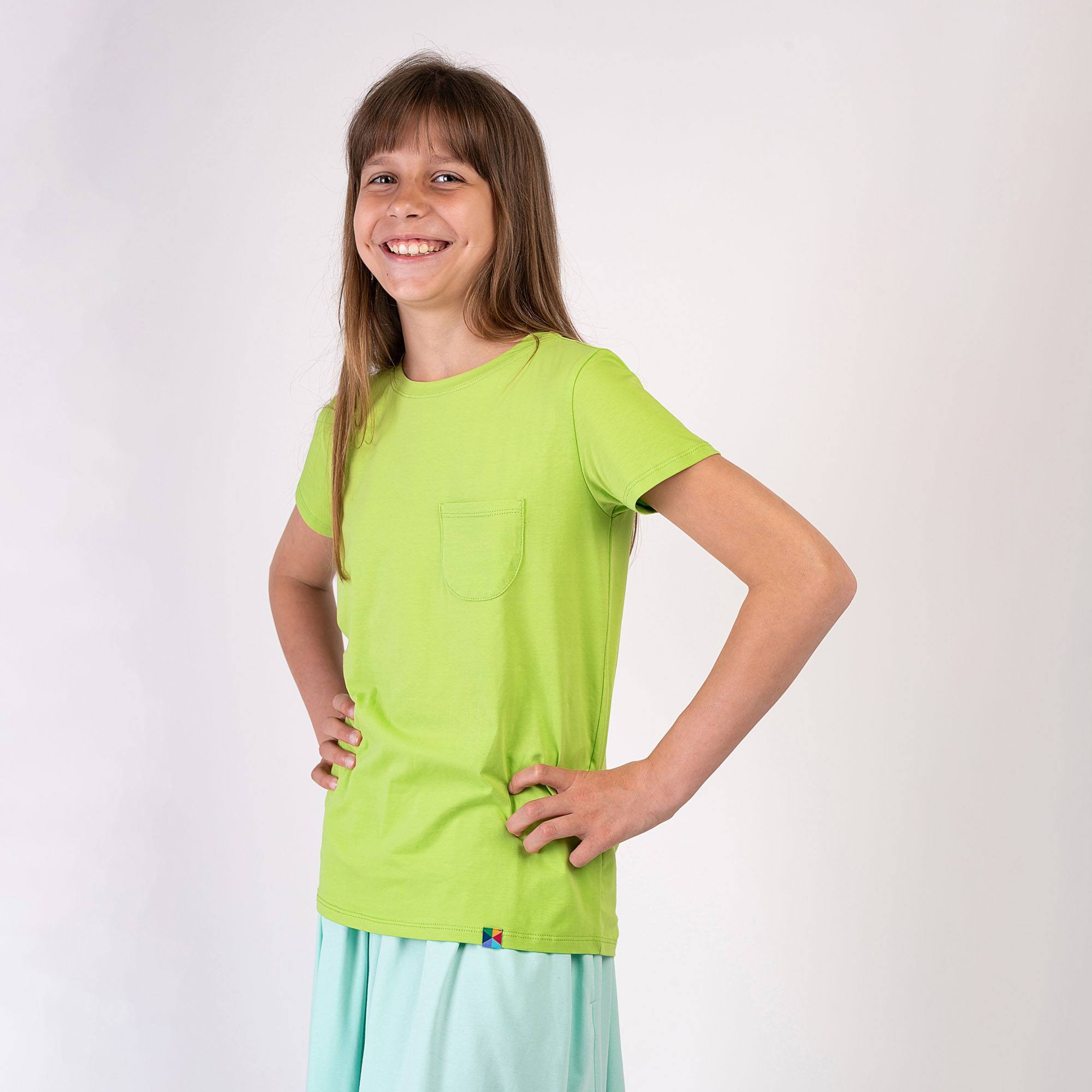 Limonkowy T-shirt z kieszonką Junior