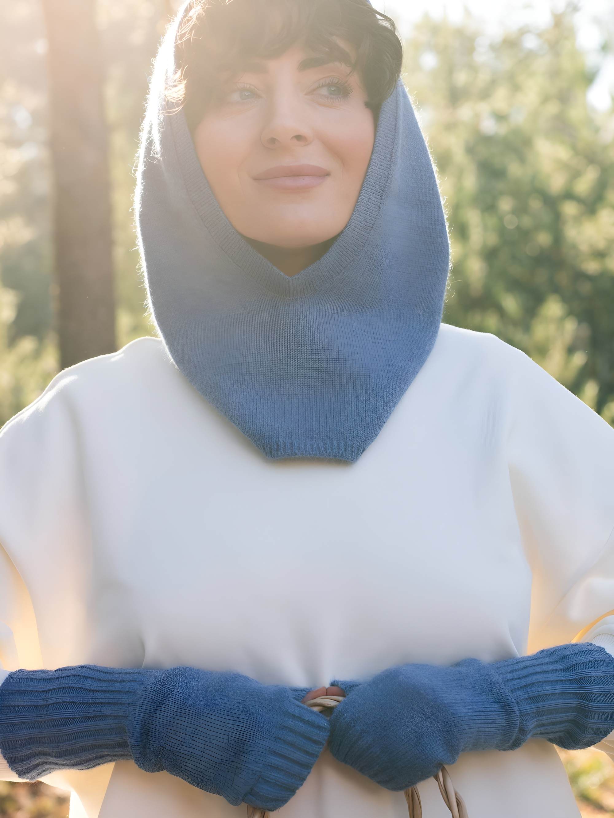 Blue cashmere wool balaclava with cashmere