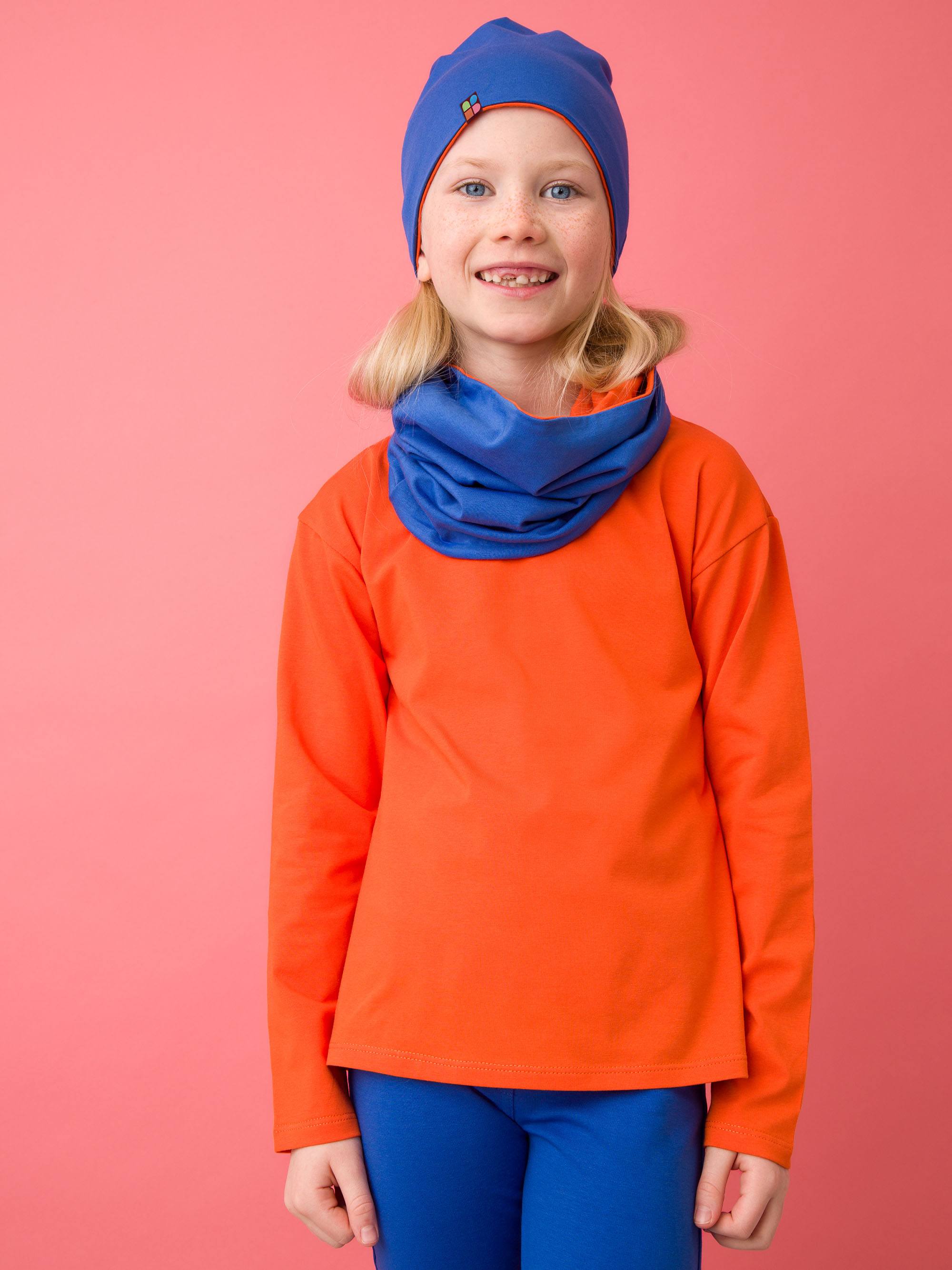Orange-blue Reversible Beanie & Neck Warmer Set Junior