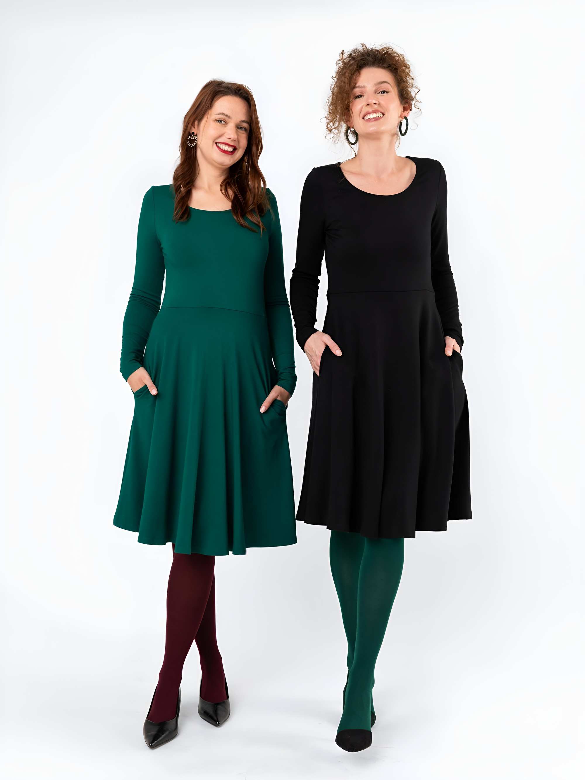 Bottle-green long sleeve dress Women