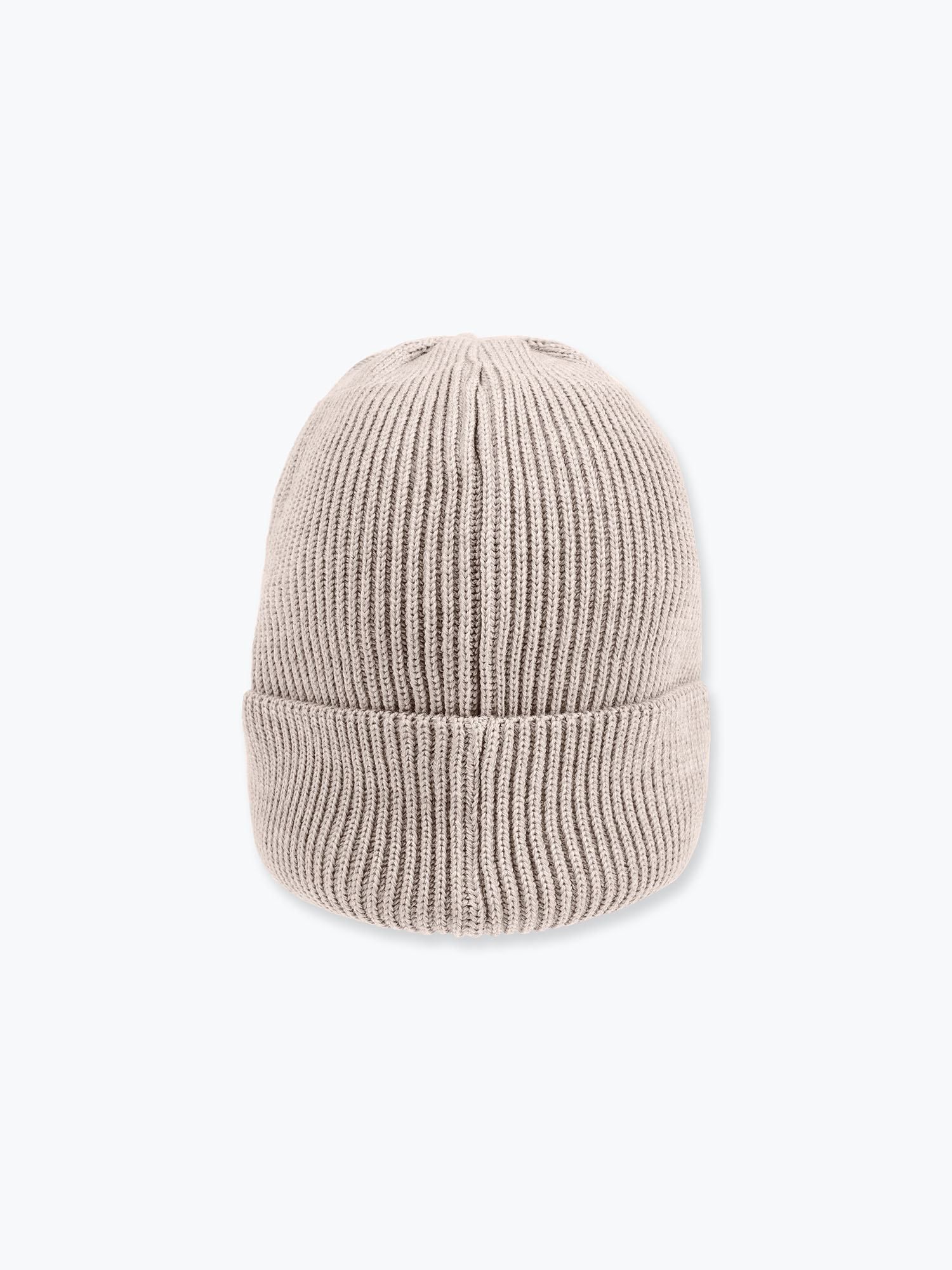 Light beige melange Merino wool hat adults