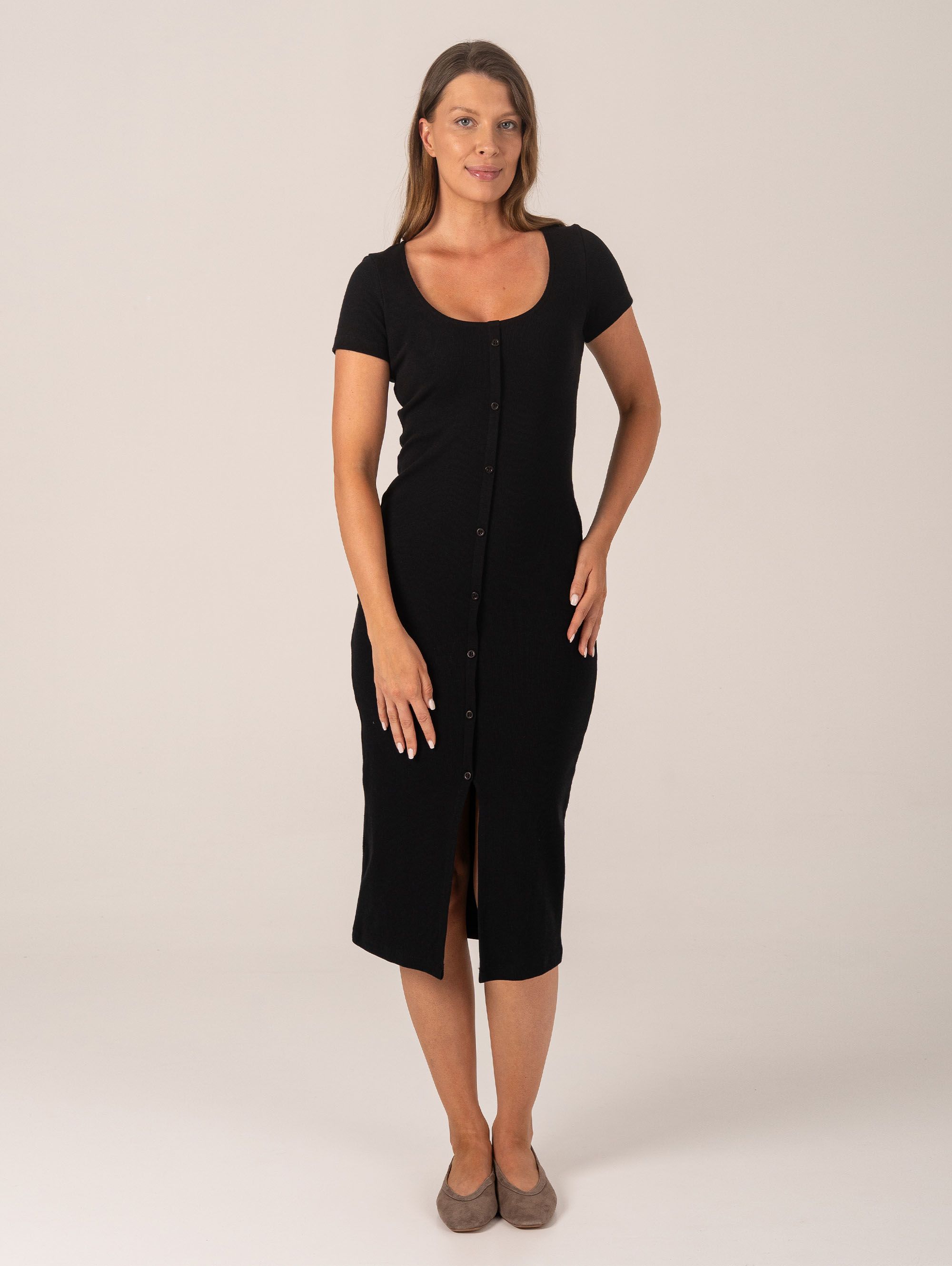 Black Ribbed Knit Dress Women