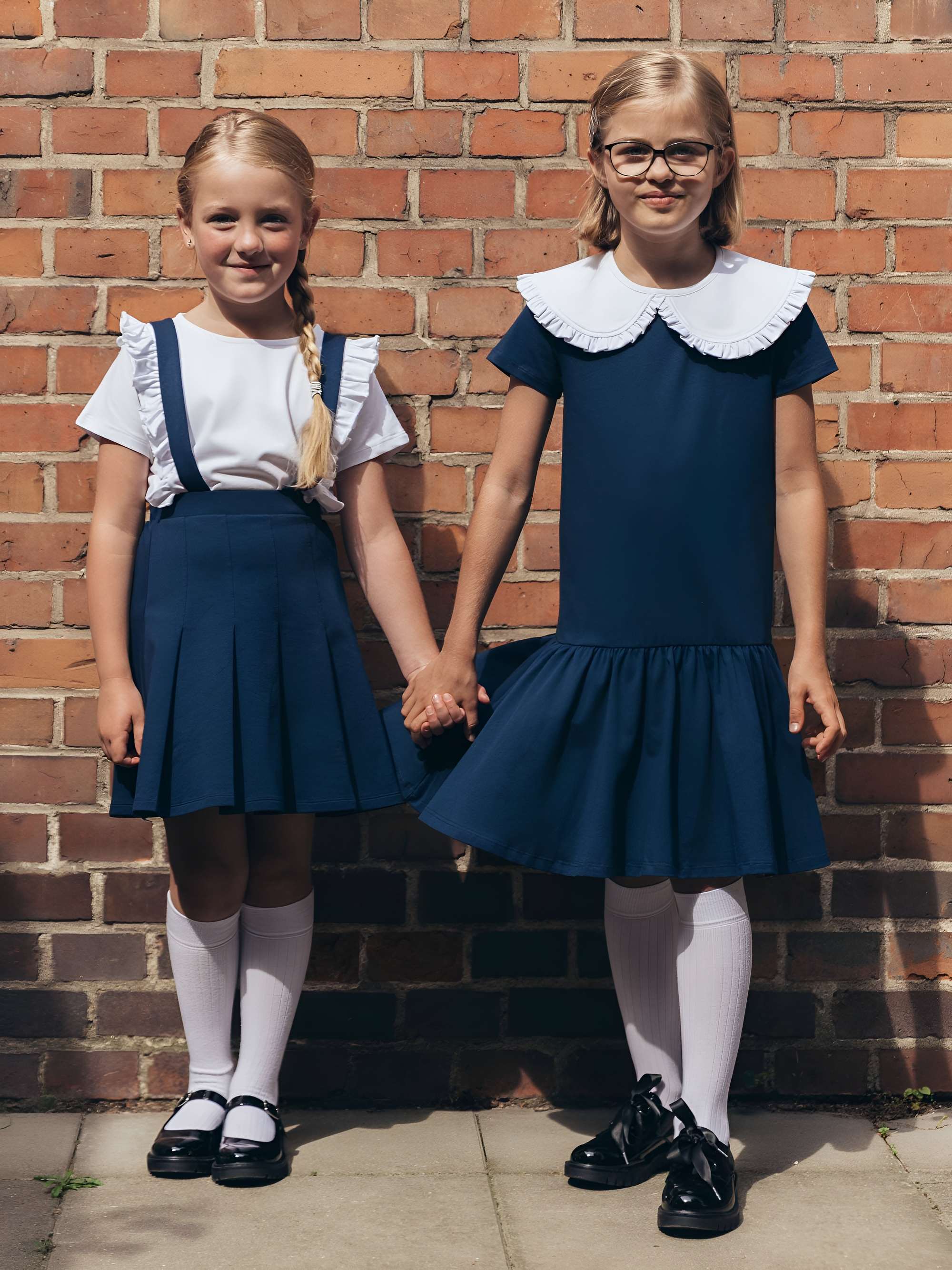 Granatowa spódnica z odpinanymi szelkami