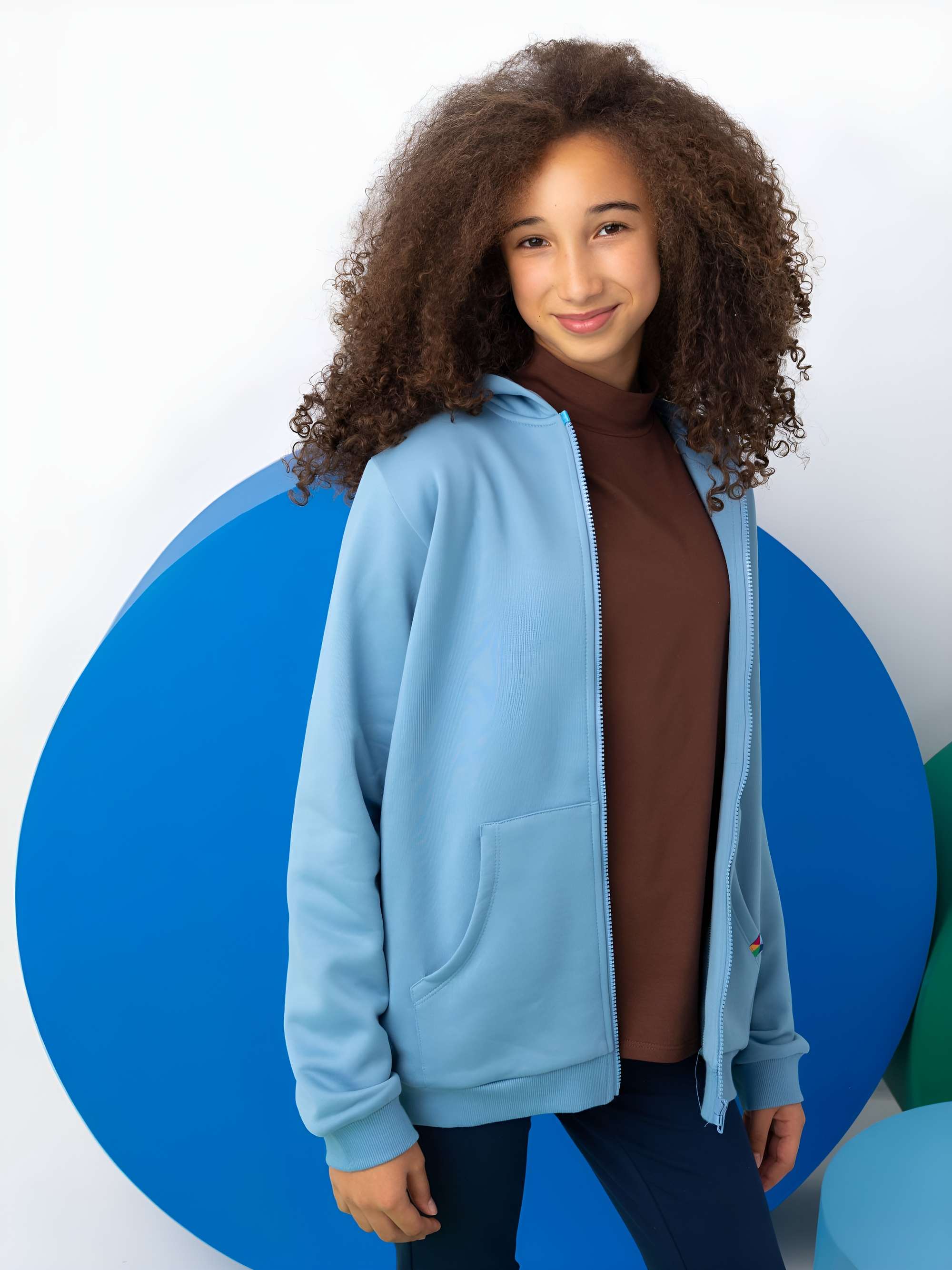 Błękitna bluza rozpinana z meszkiem Junior