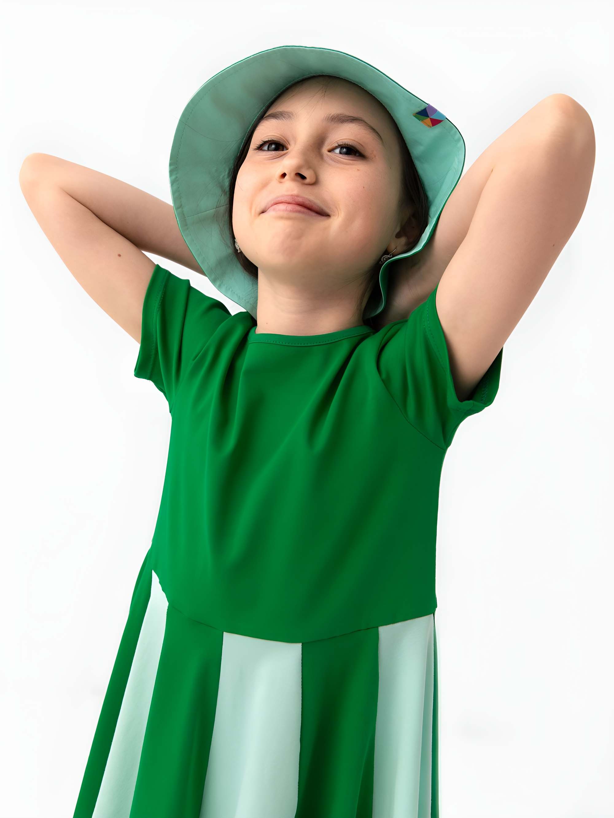 Green - mint short sleeve dress with colorful ruffle