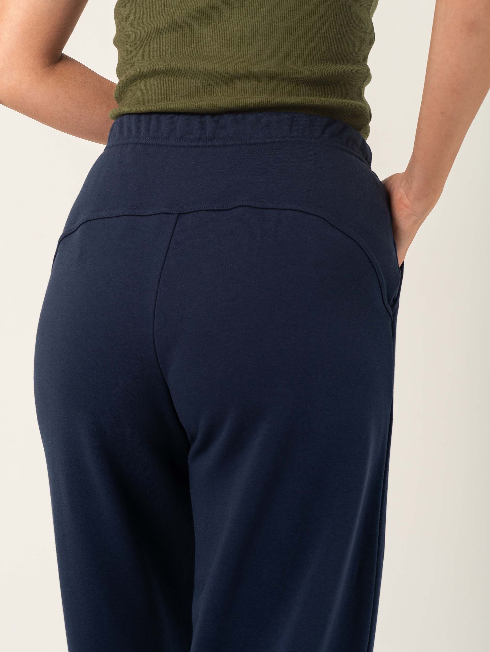 Navy blue Wide Fit Diagonal Pants Women LONG