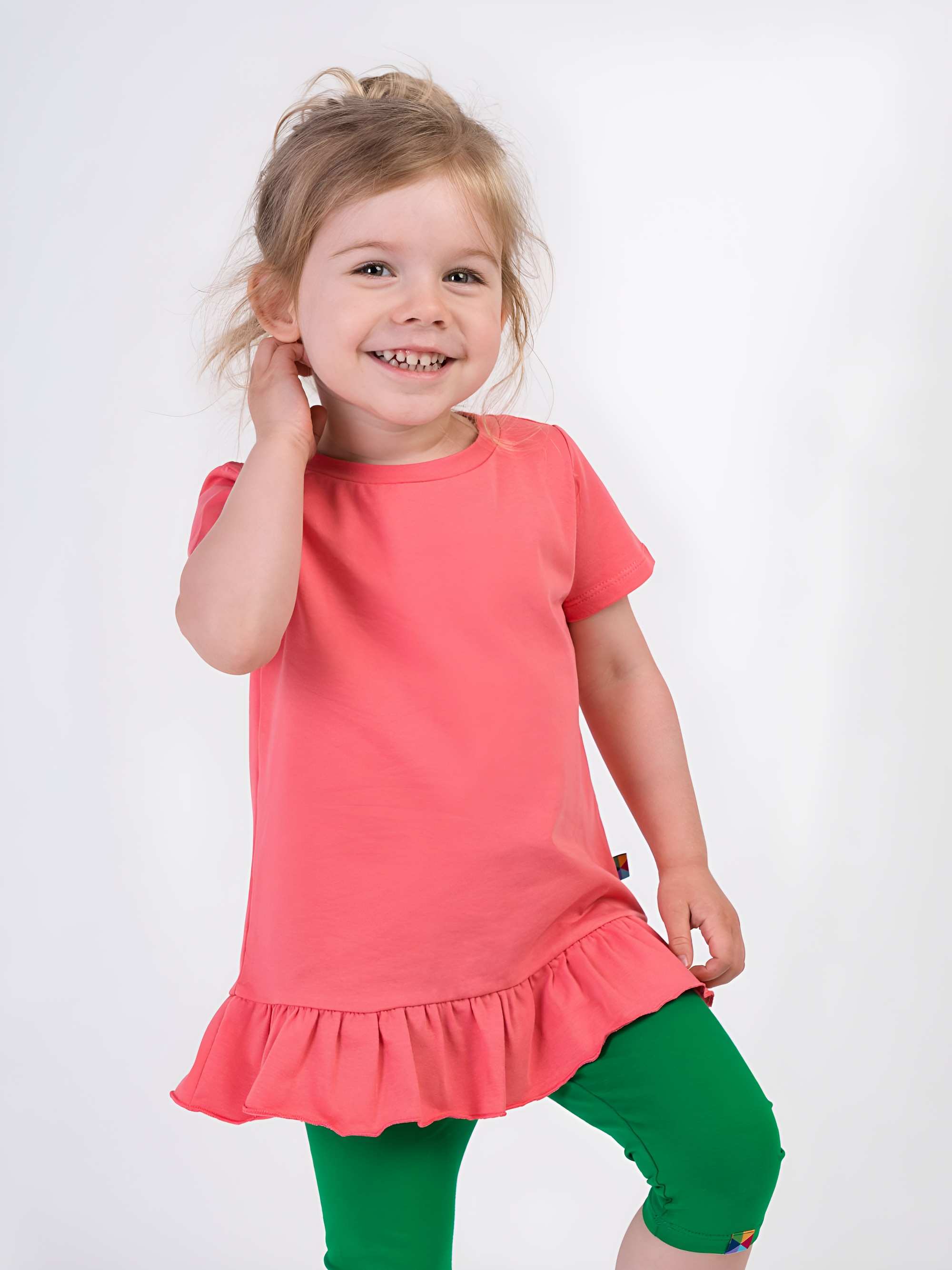Coral ruffle short sleeve blouse