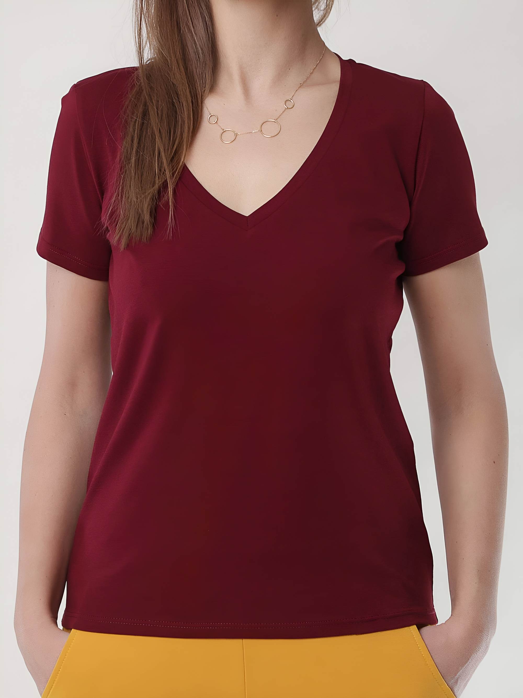 Bordowy T-shirt damski