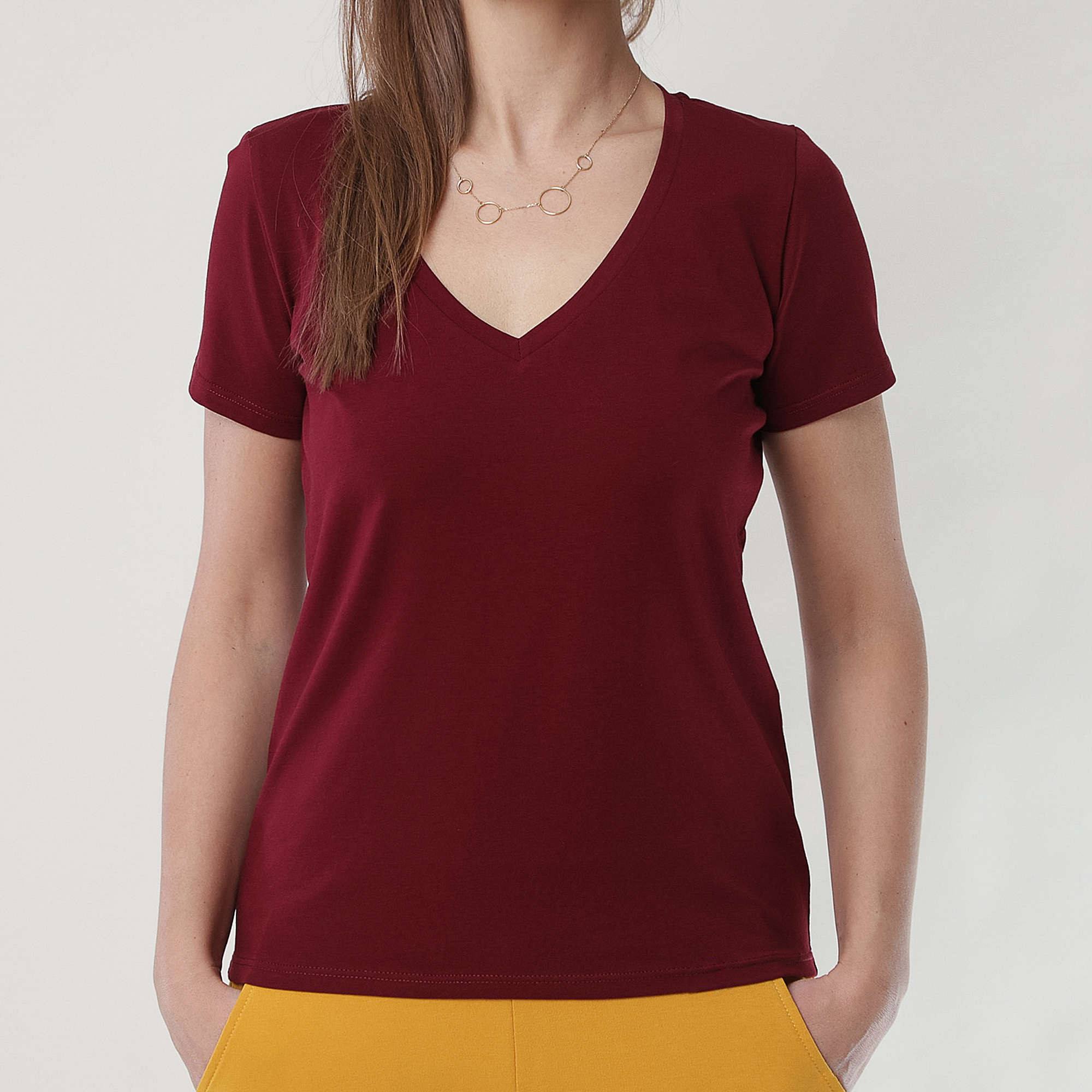 Bordowy T-shirt damski