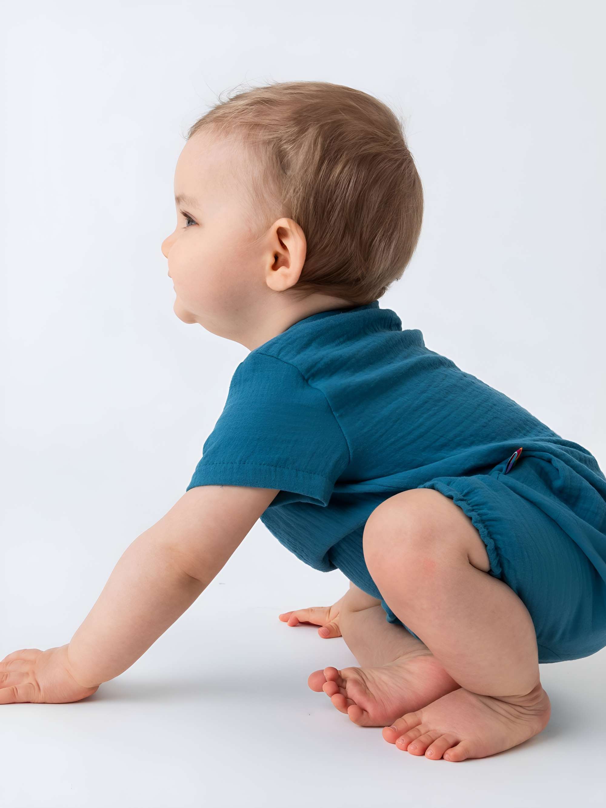Blue muslin romper Baby