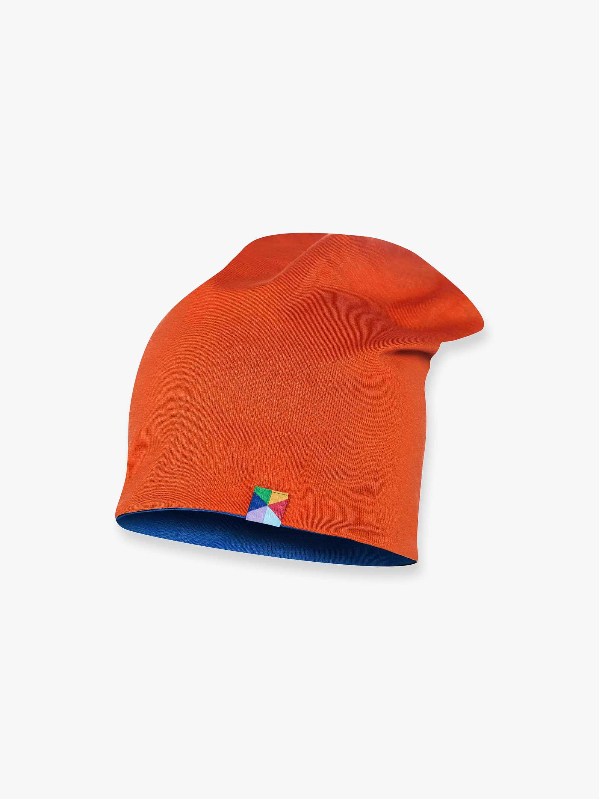 Orange - blue reversible beanie hat Junior