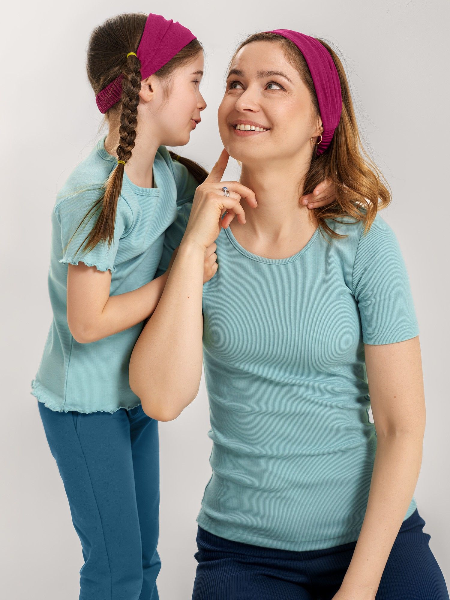 Light turquoise Ribbed Cotton T-shirt with Short Sleeves Women
