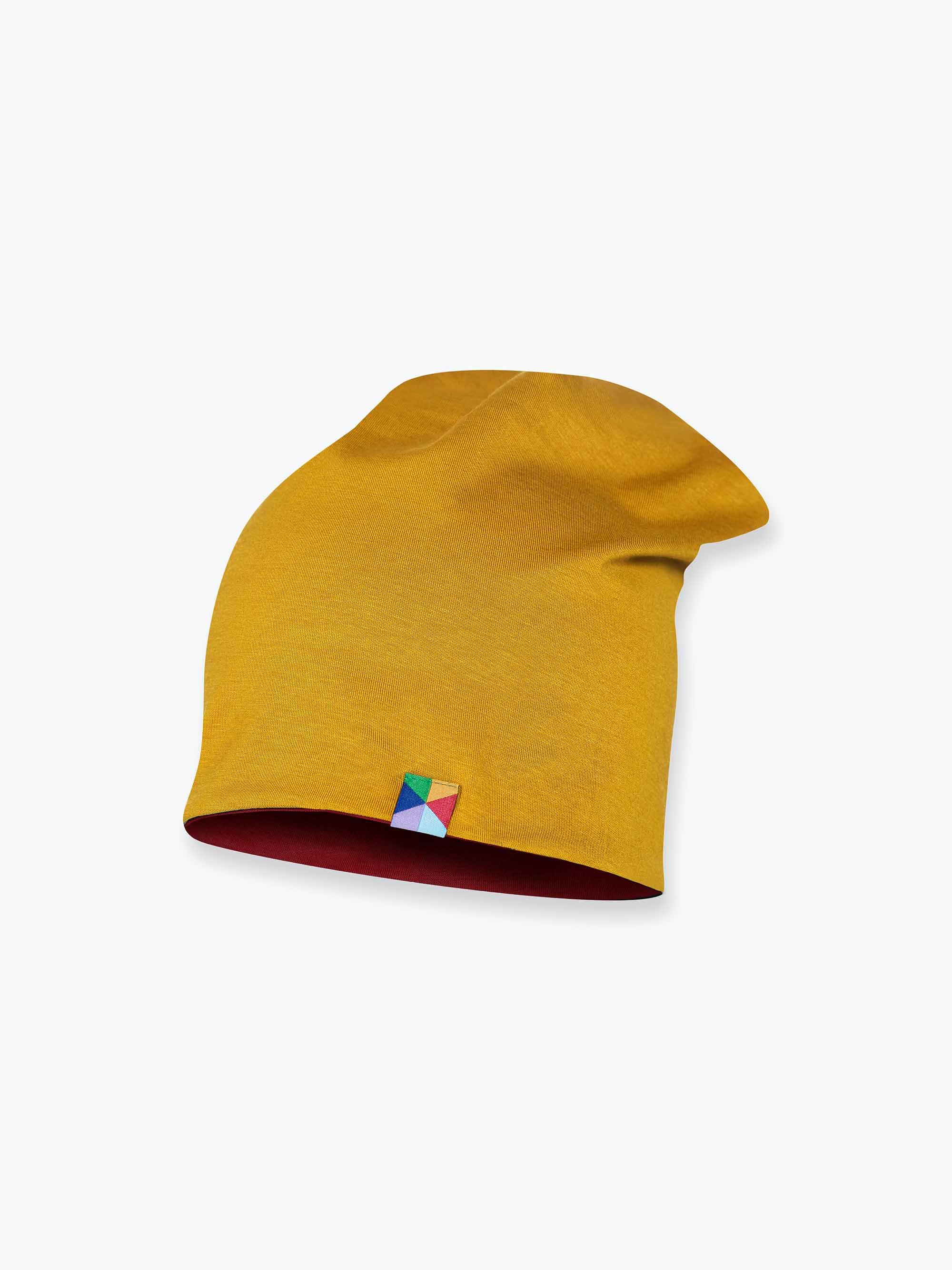 Burgundy - mustard reversible beanie hat Junior