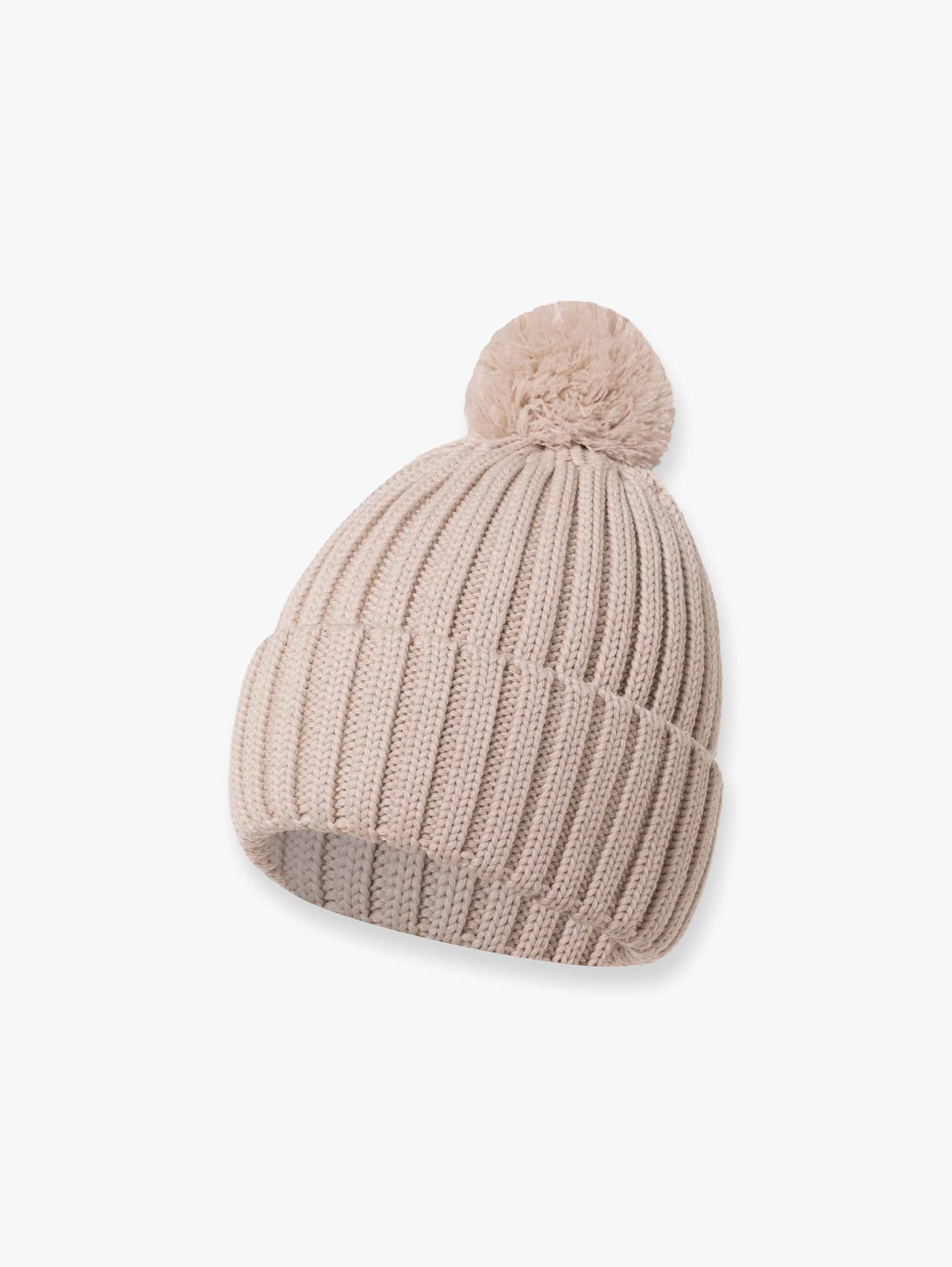 Jasnobeżowa czapka merino z pomponem