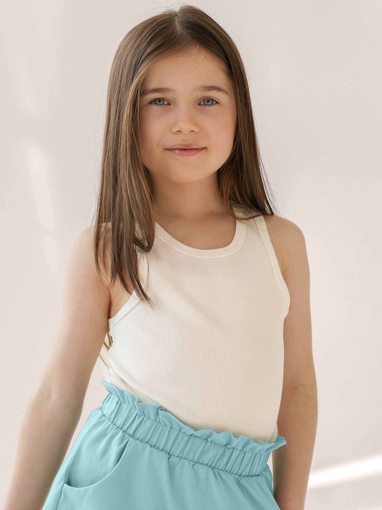 Cream white Ribbed Sleeveless Top