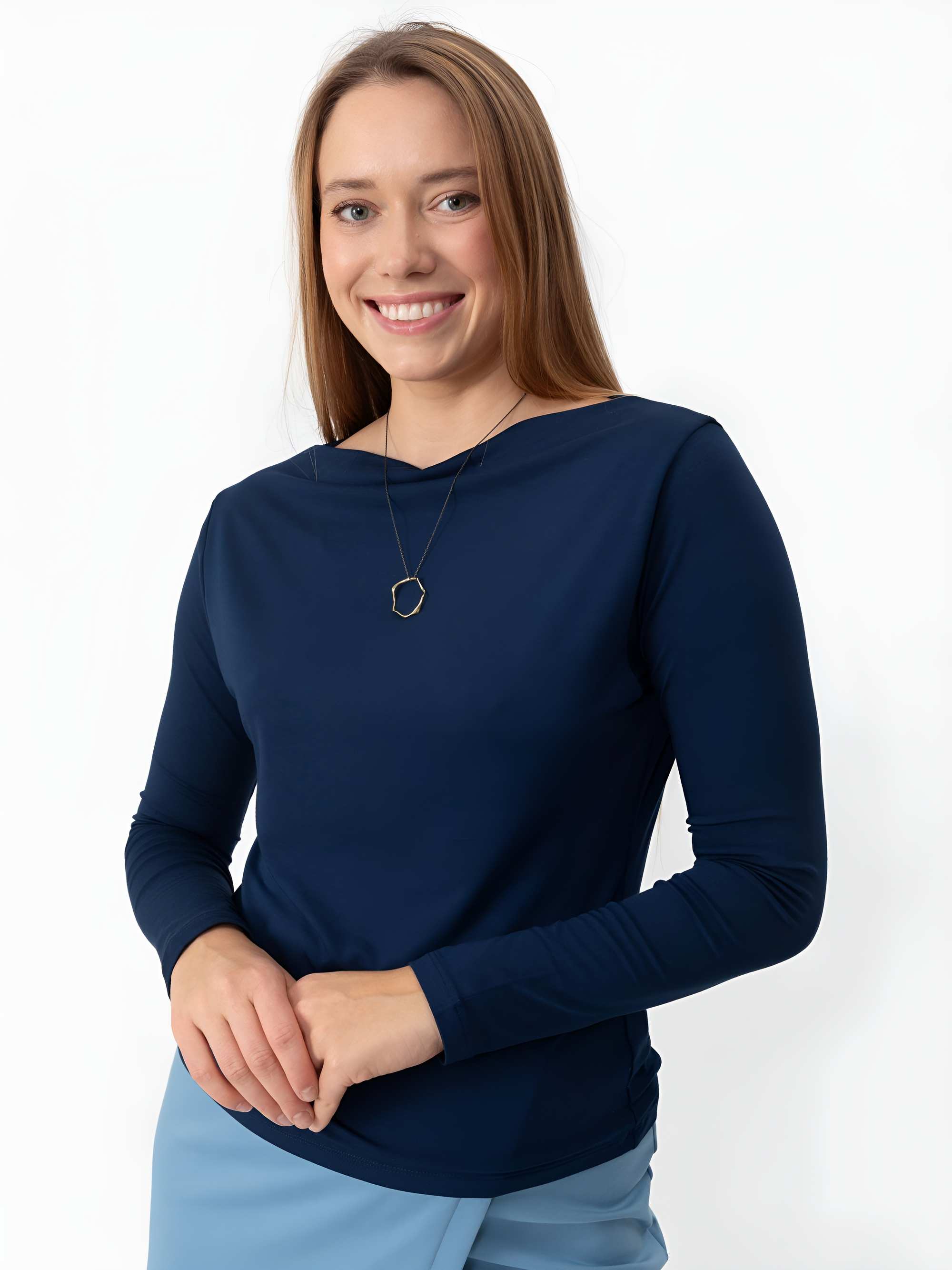 Navy blue boat-neck blouse Women