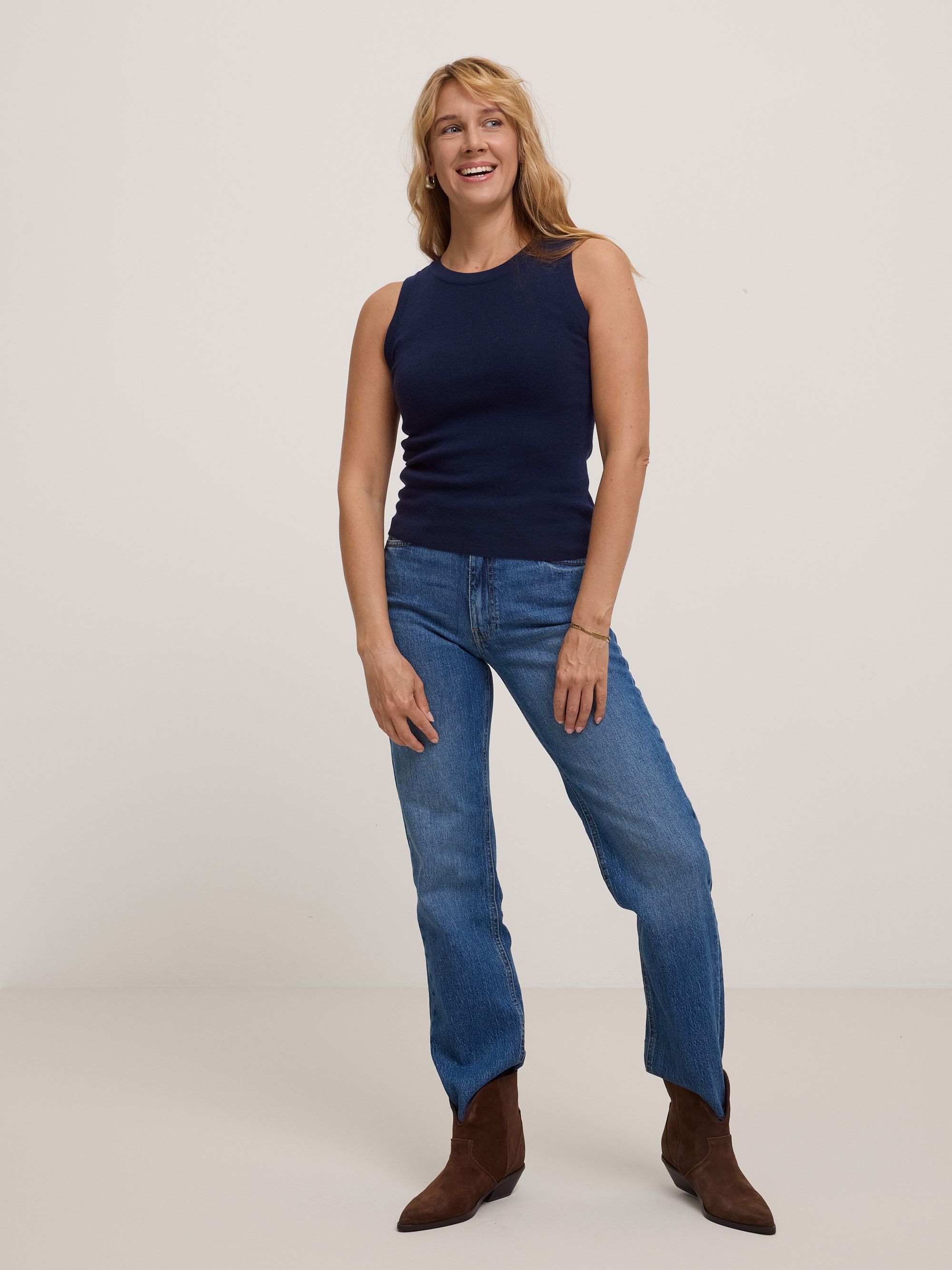 Navy blue Sleeveless Merino Wool Top Women
