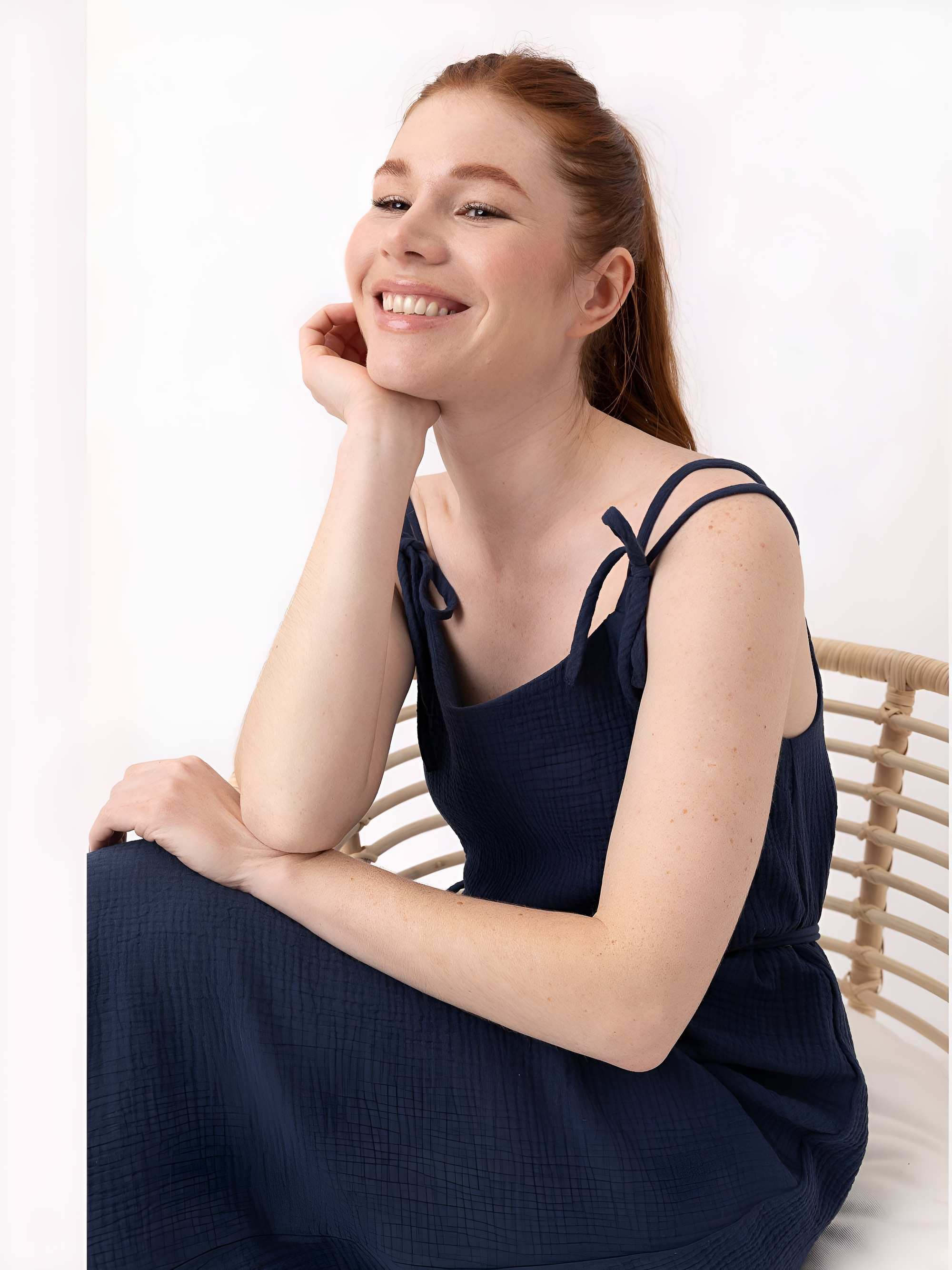 Navy blue muslin strappy dress Women