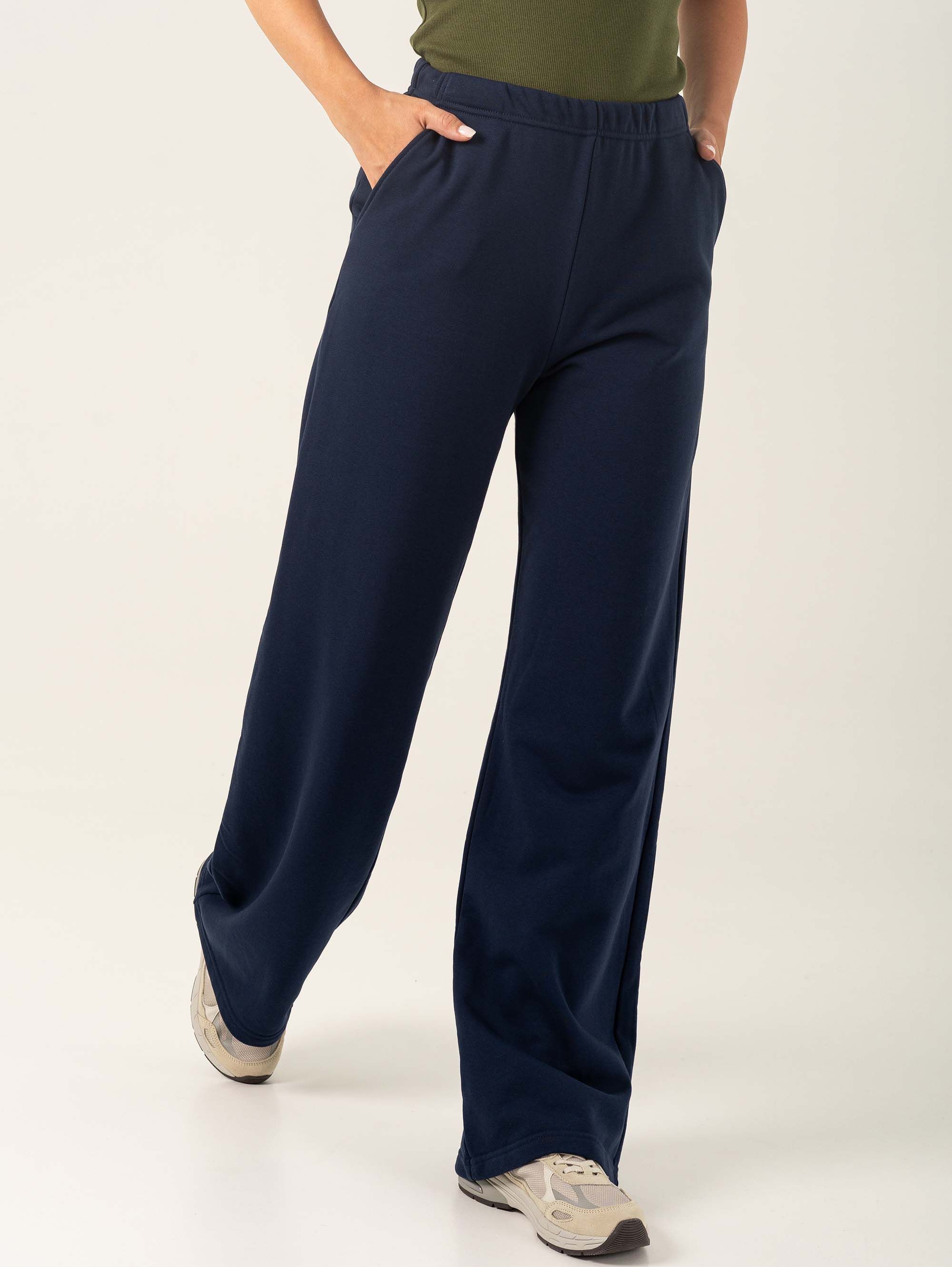 Navy blue Wide Fit Diagonal Pants Women LONG