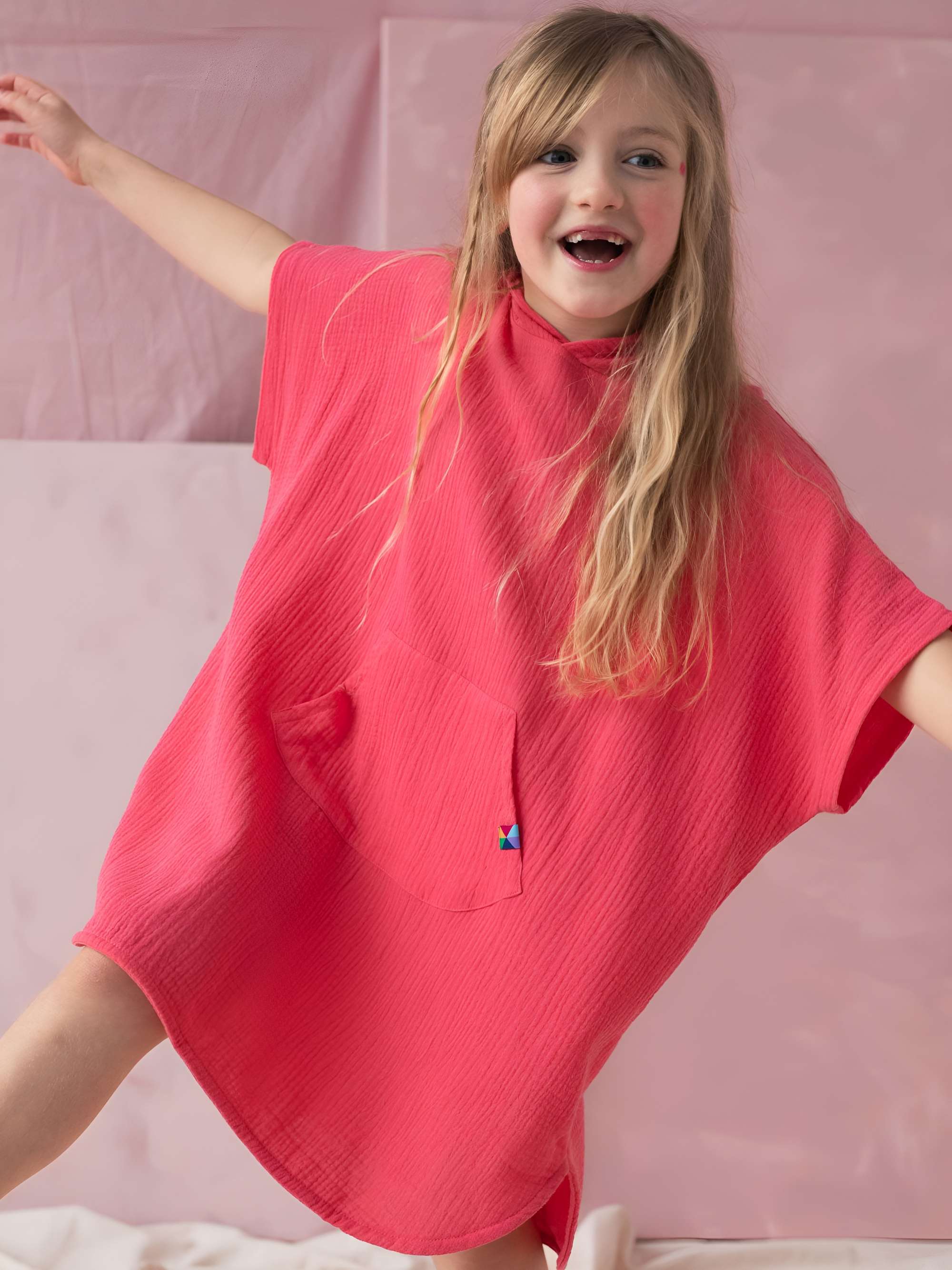 Coral muslin poncho