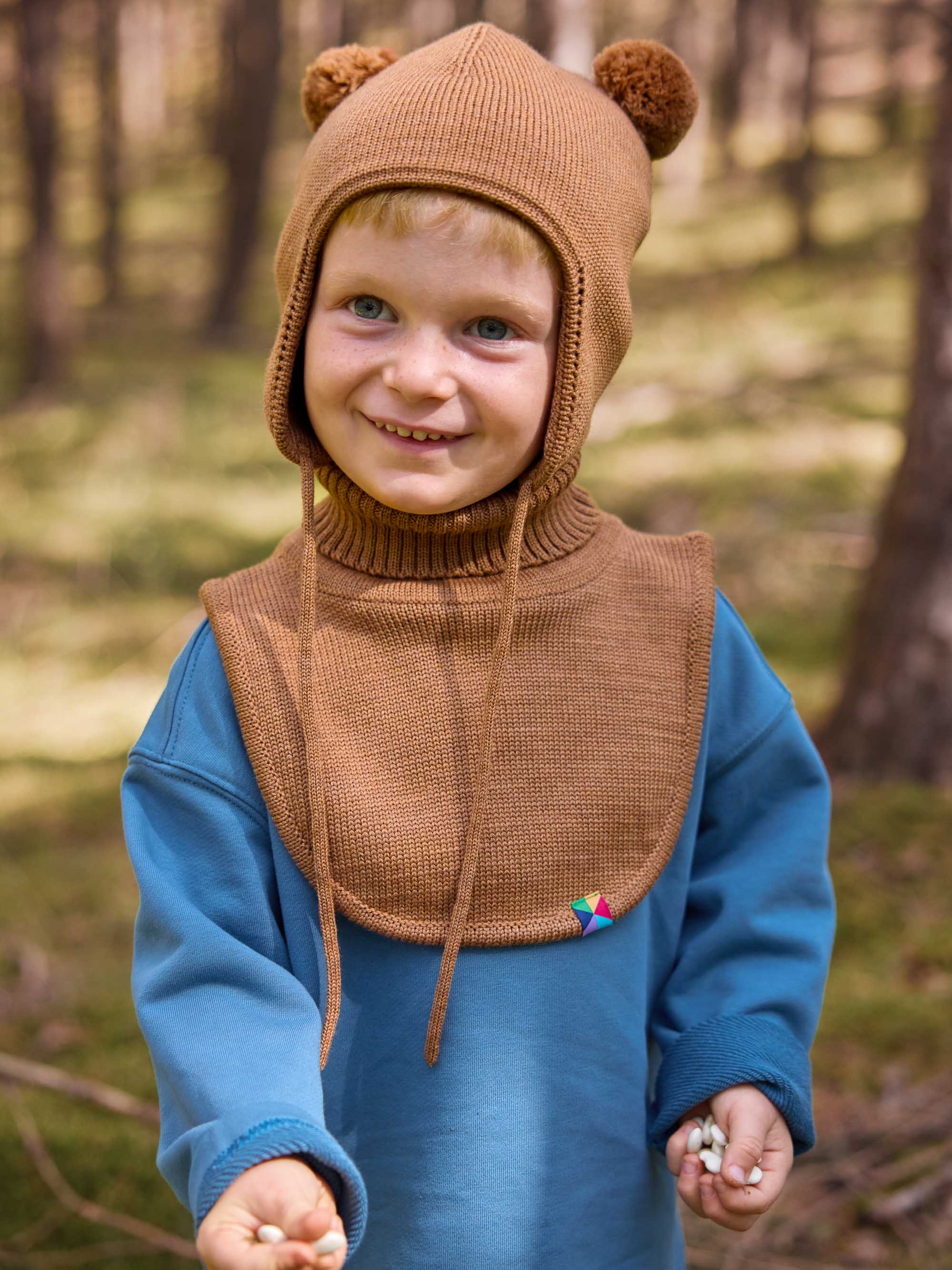 Karmelowa czapka merino z uszkami niemowlęca