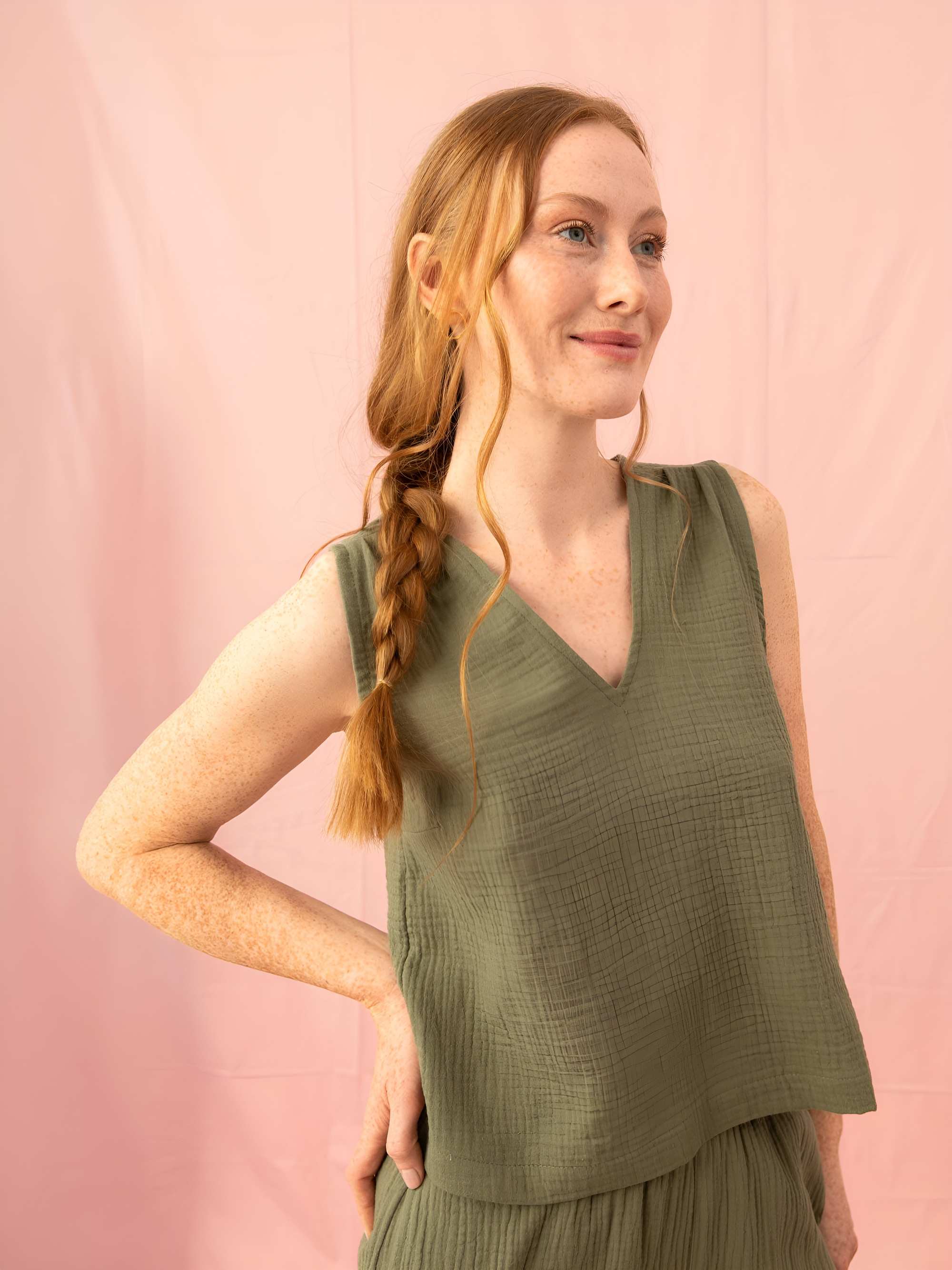 Khaki top muślinowy damski