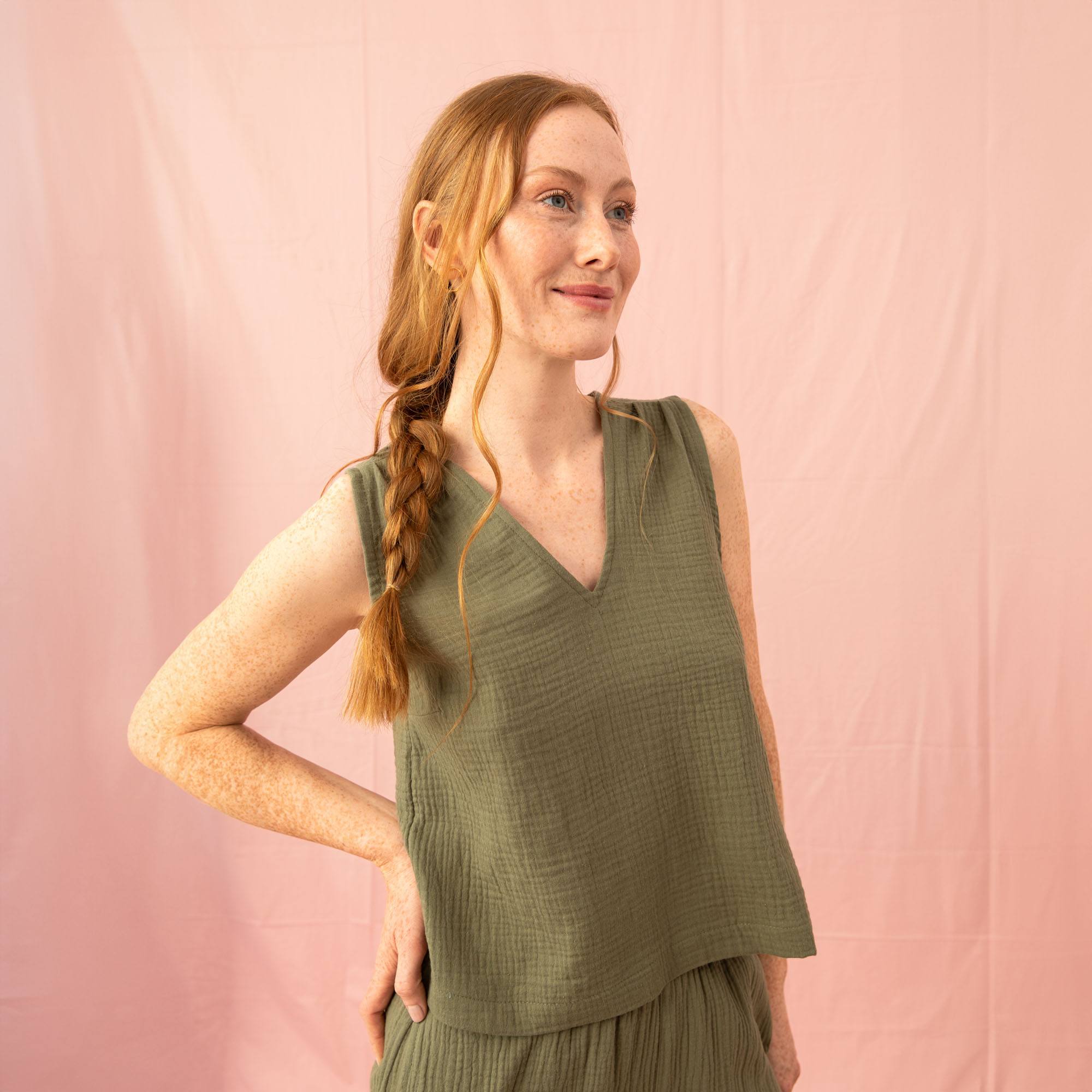 Khaki top muślinowy damski