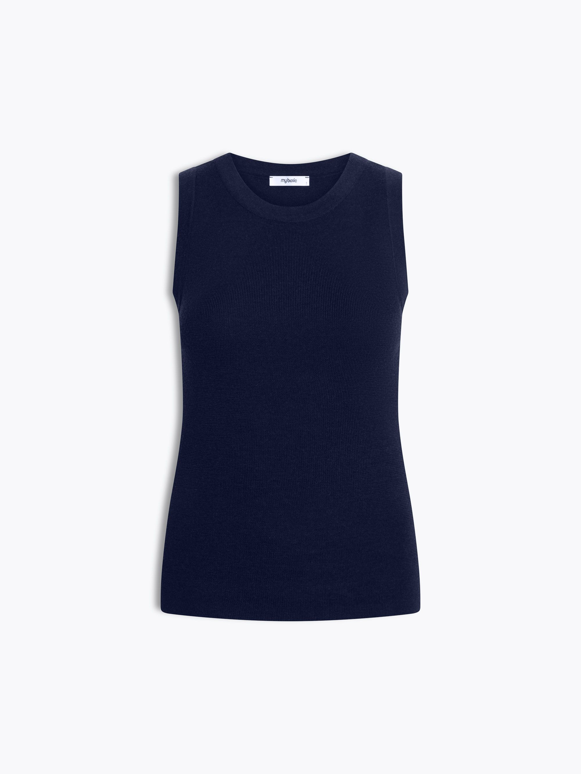 Navy blue Sleeveless Merino Wool Top Women
