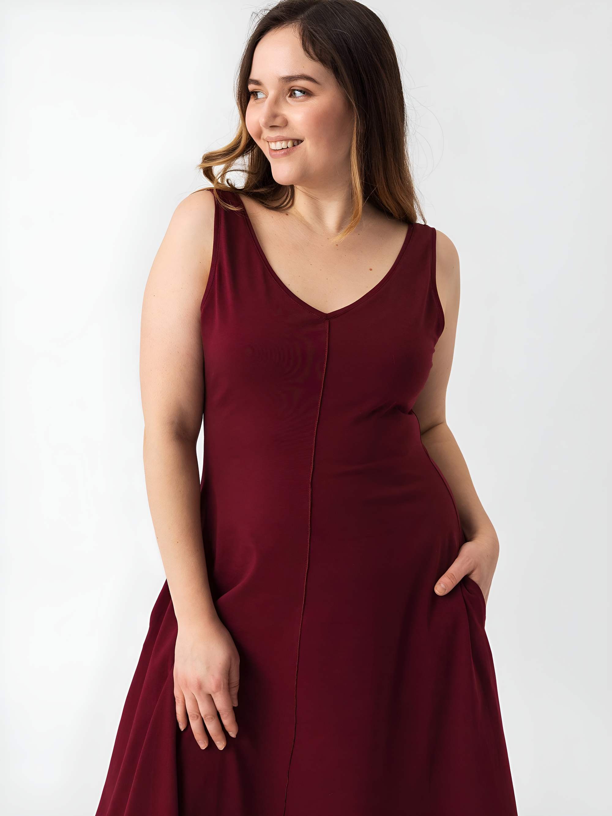 Burgundy sleeveless midi dress Women