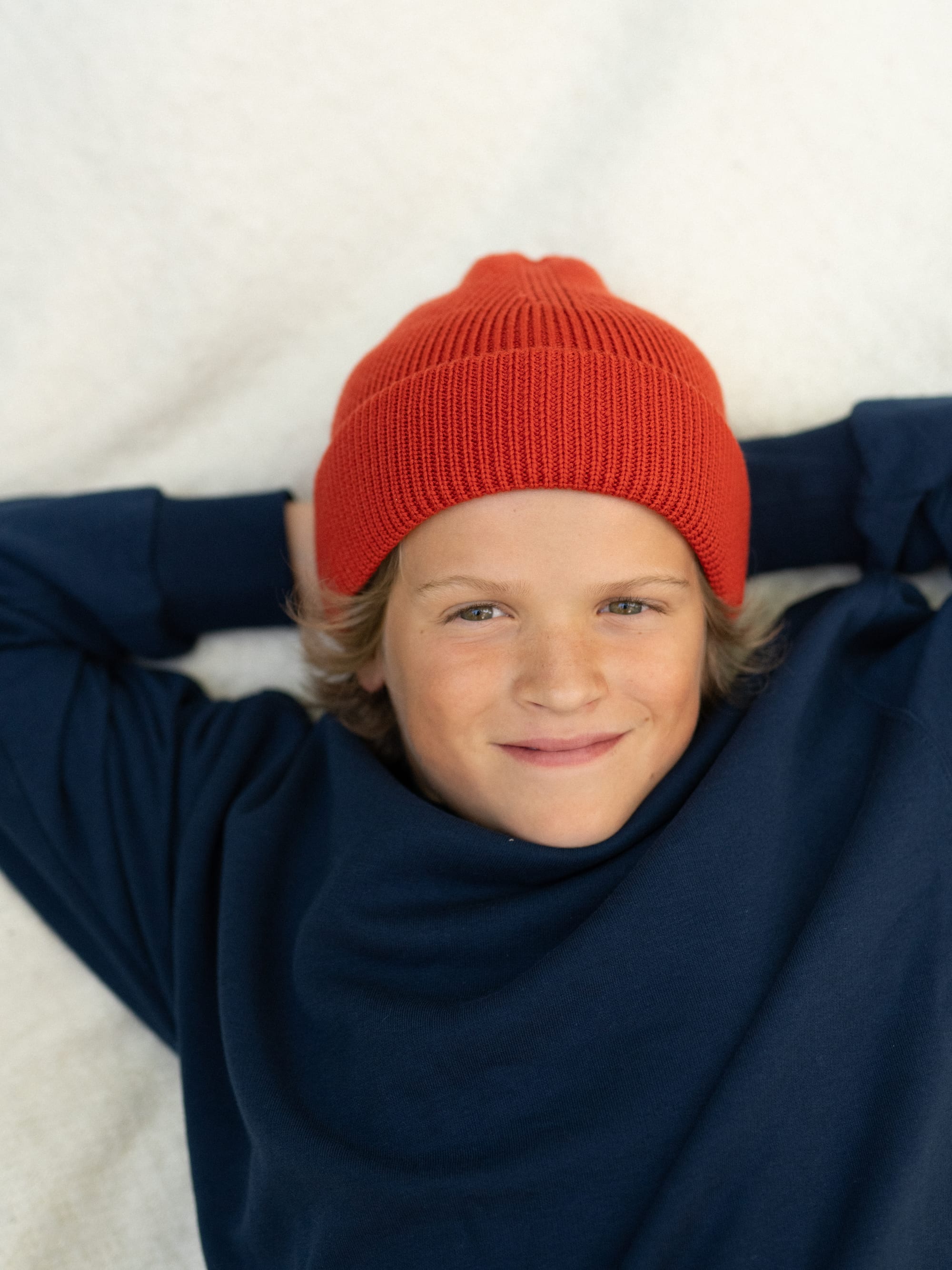 Brick red Merino Double Cuff Beanie
