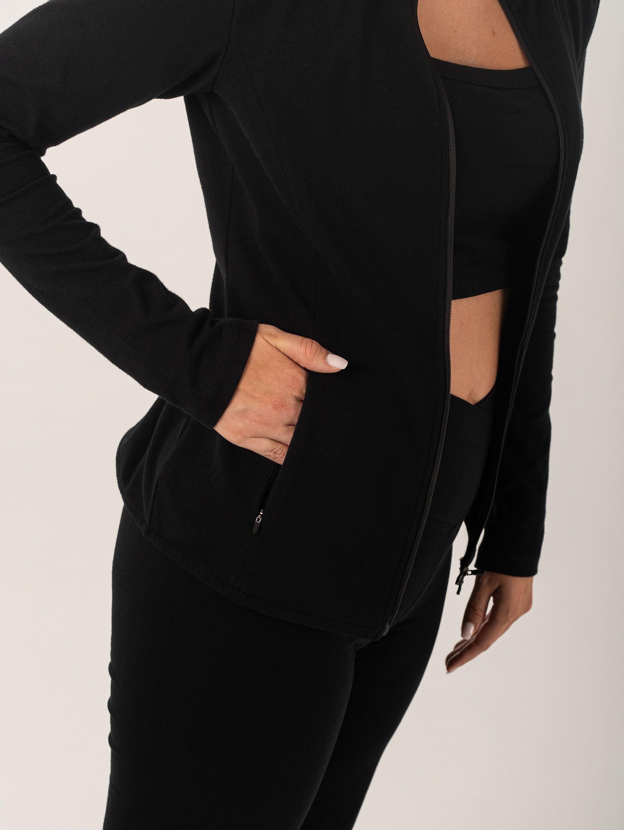 Black Active Zip-Up Hoodie Women