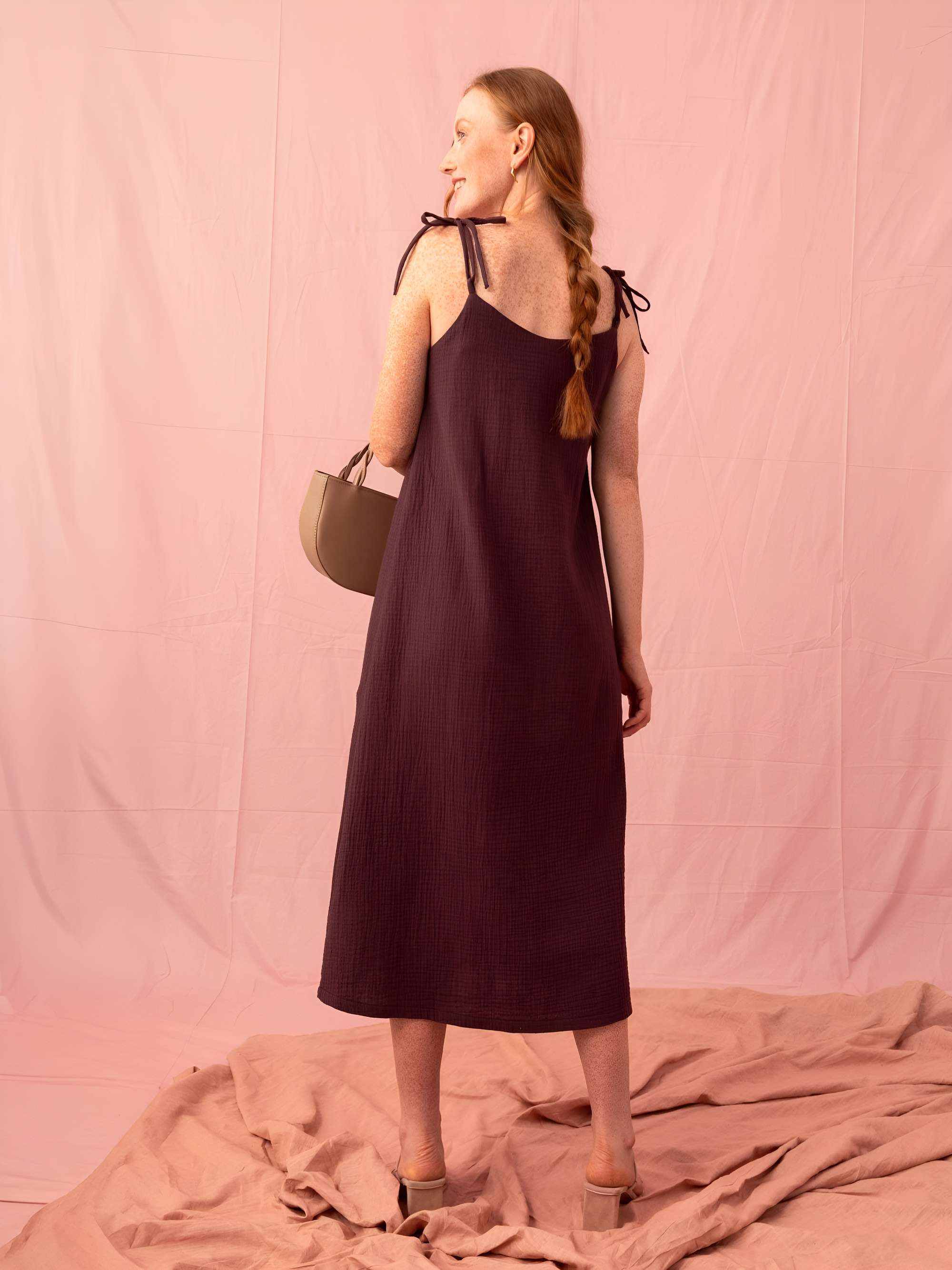 Plum muslin strappy dress Women