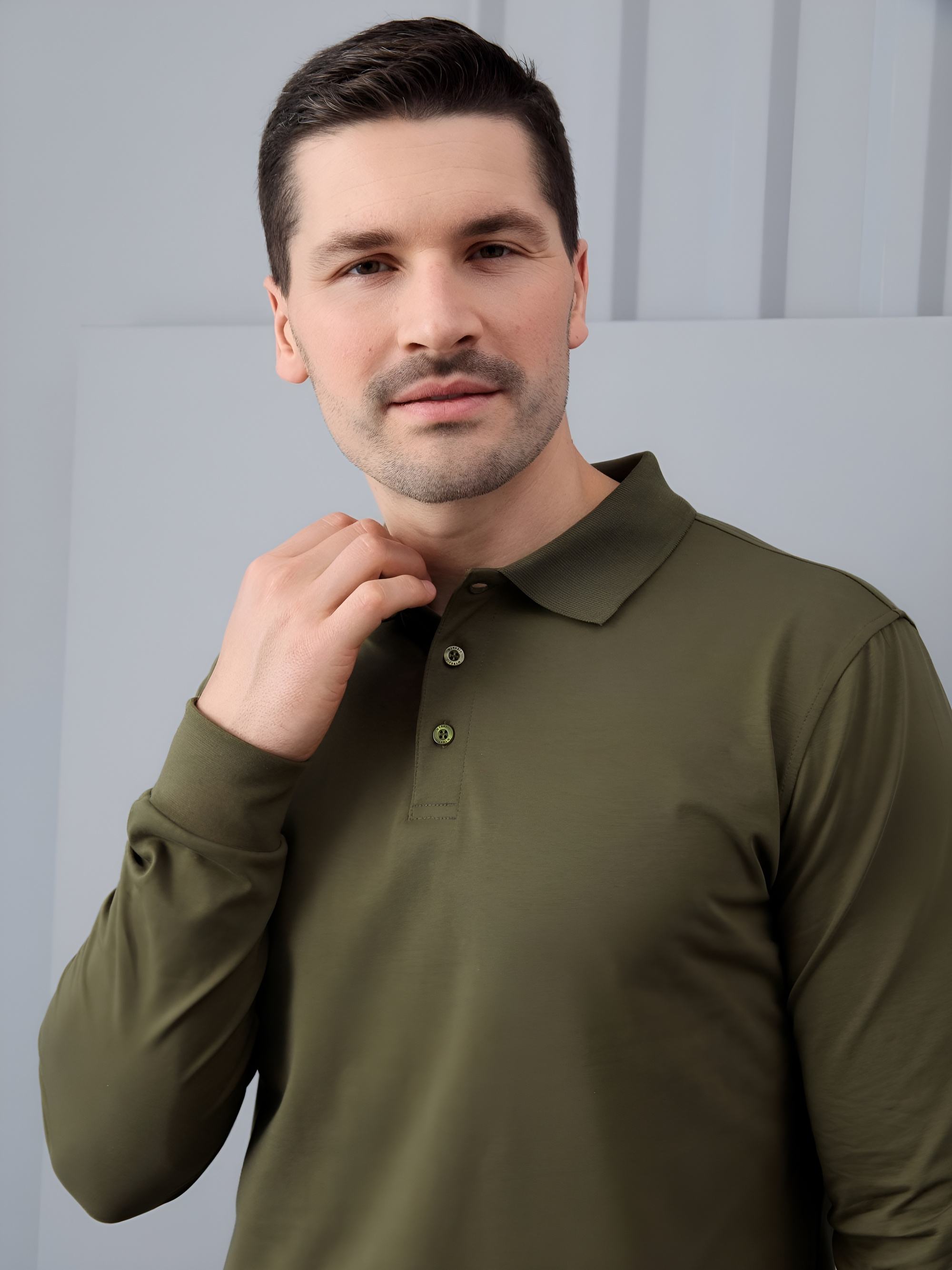 Khaki koszulka polo z długim rękawem męska