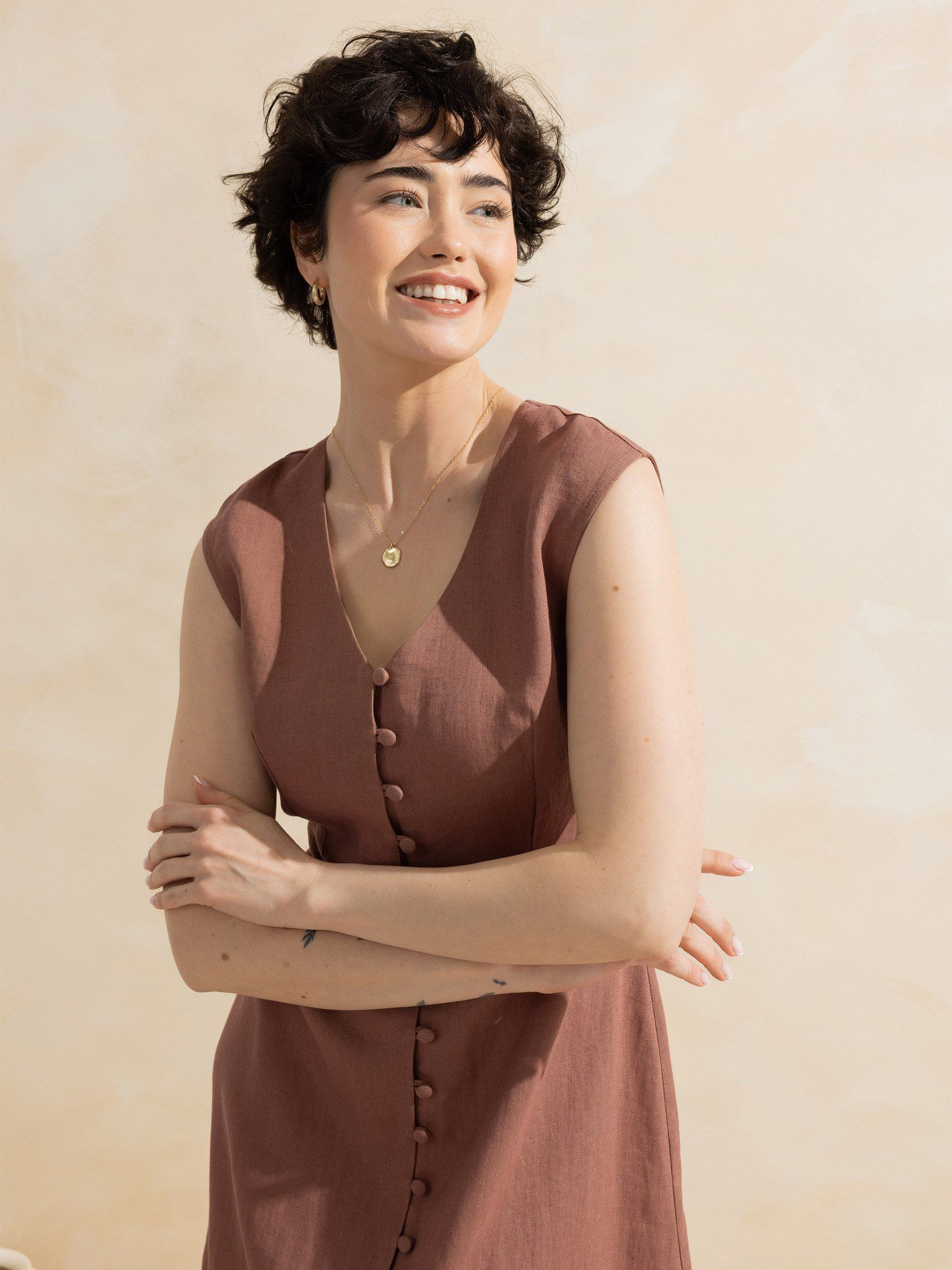 Cocoa Button-Down Linen Dress Women