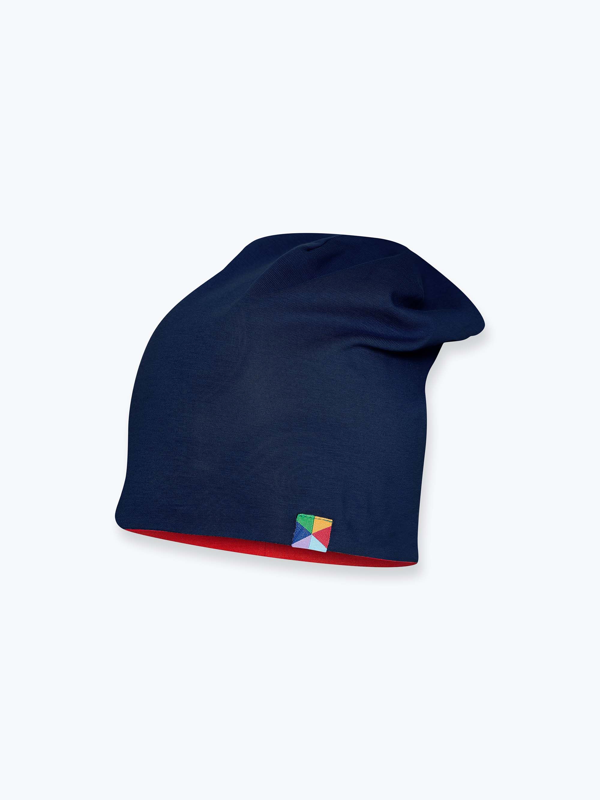 Red - navy blue reversible beanie hat Junior