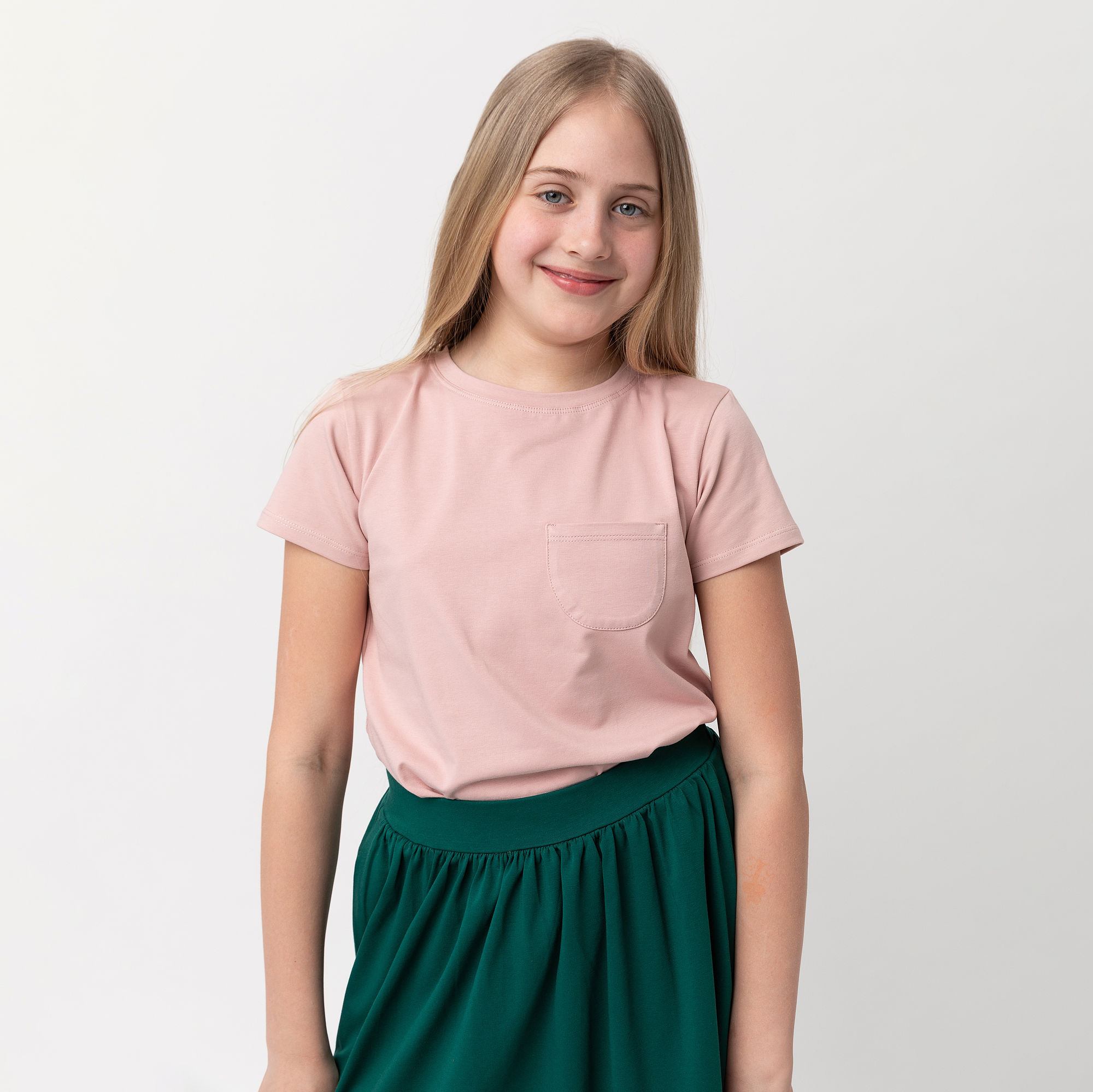 Pudroworóżowy T-shirt z kieszonką Junior