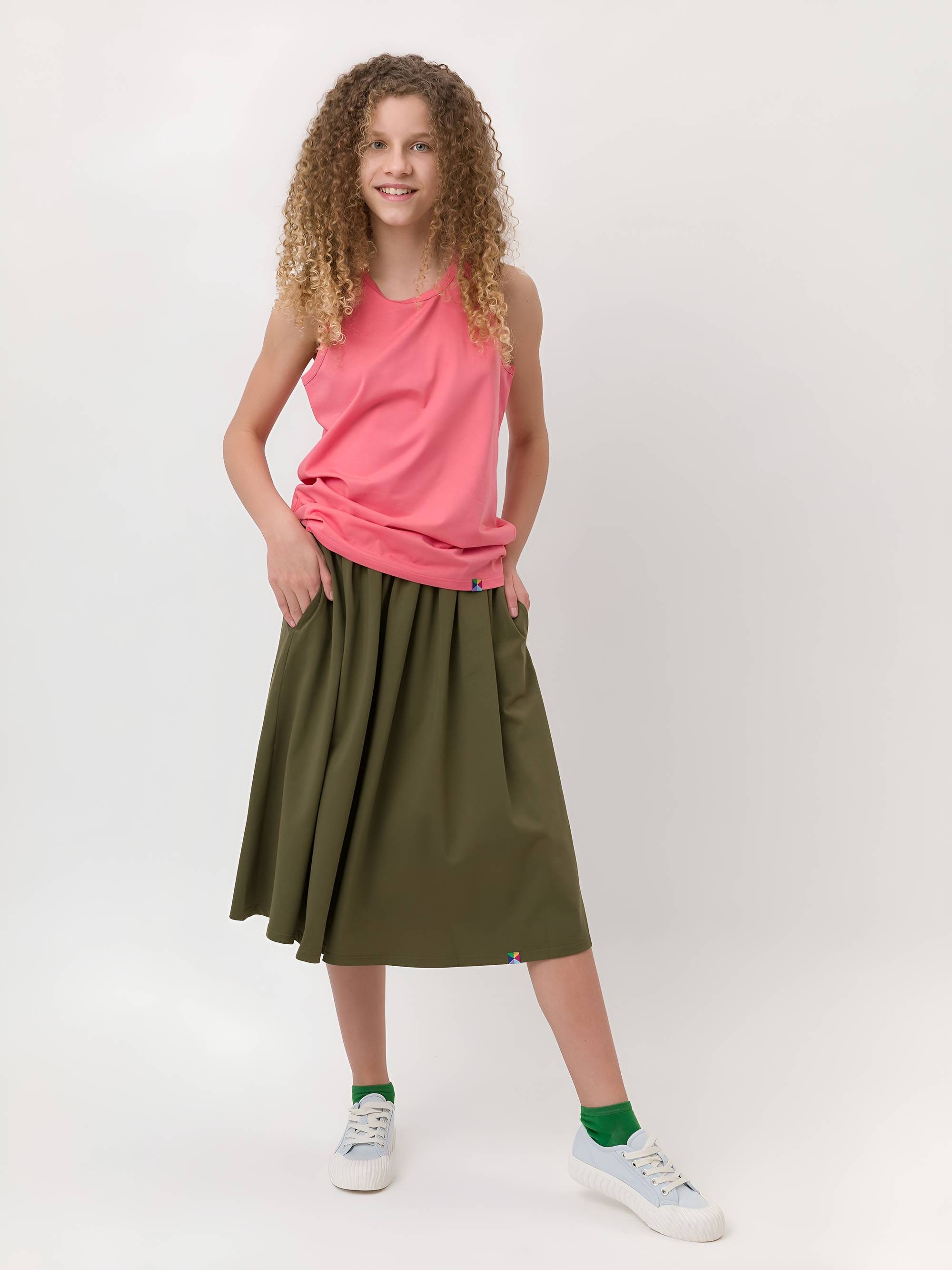 Khaki spódnica midi z kieszeniami Junior