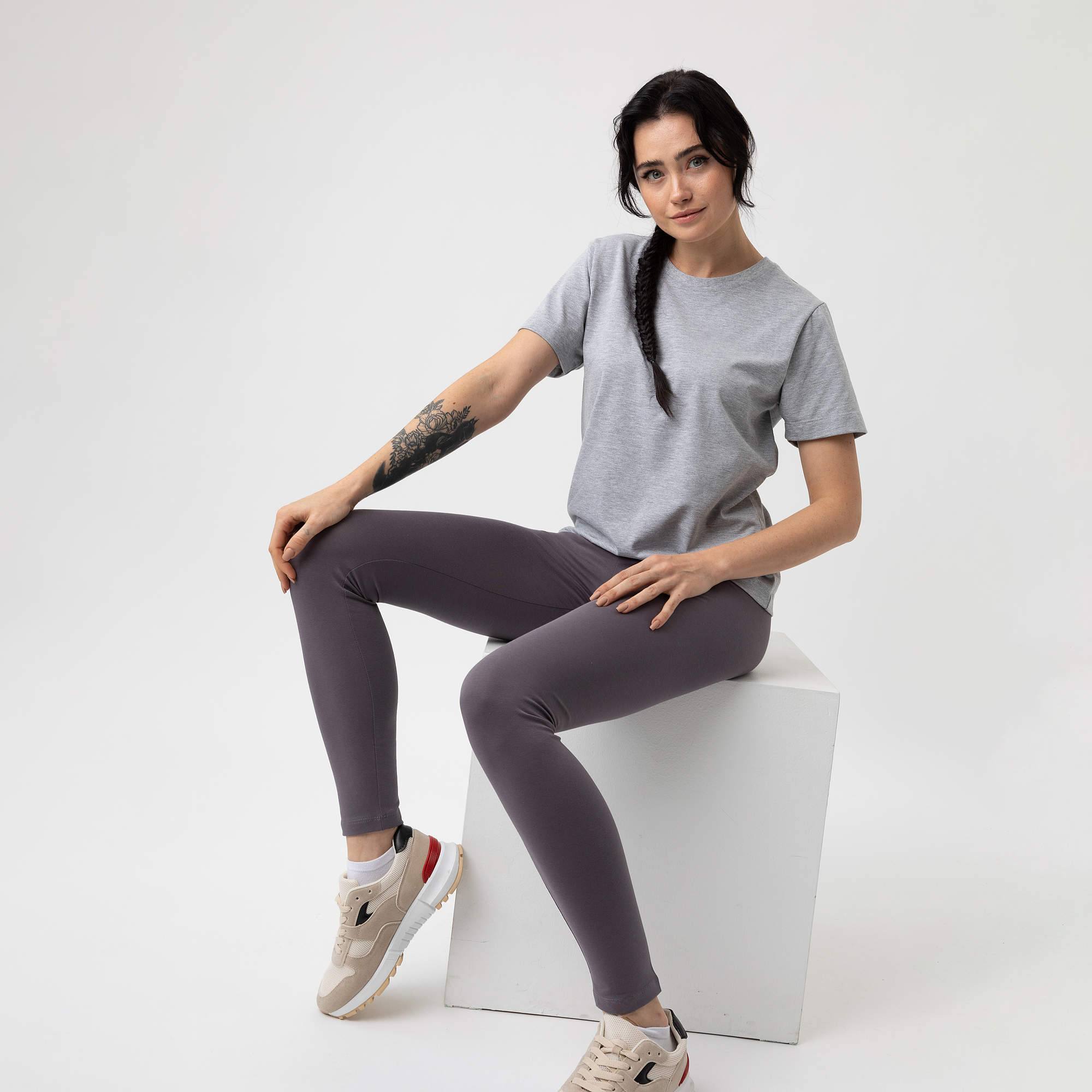 Grafitowe legginsy z gumką w pasie