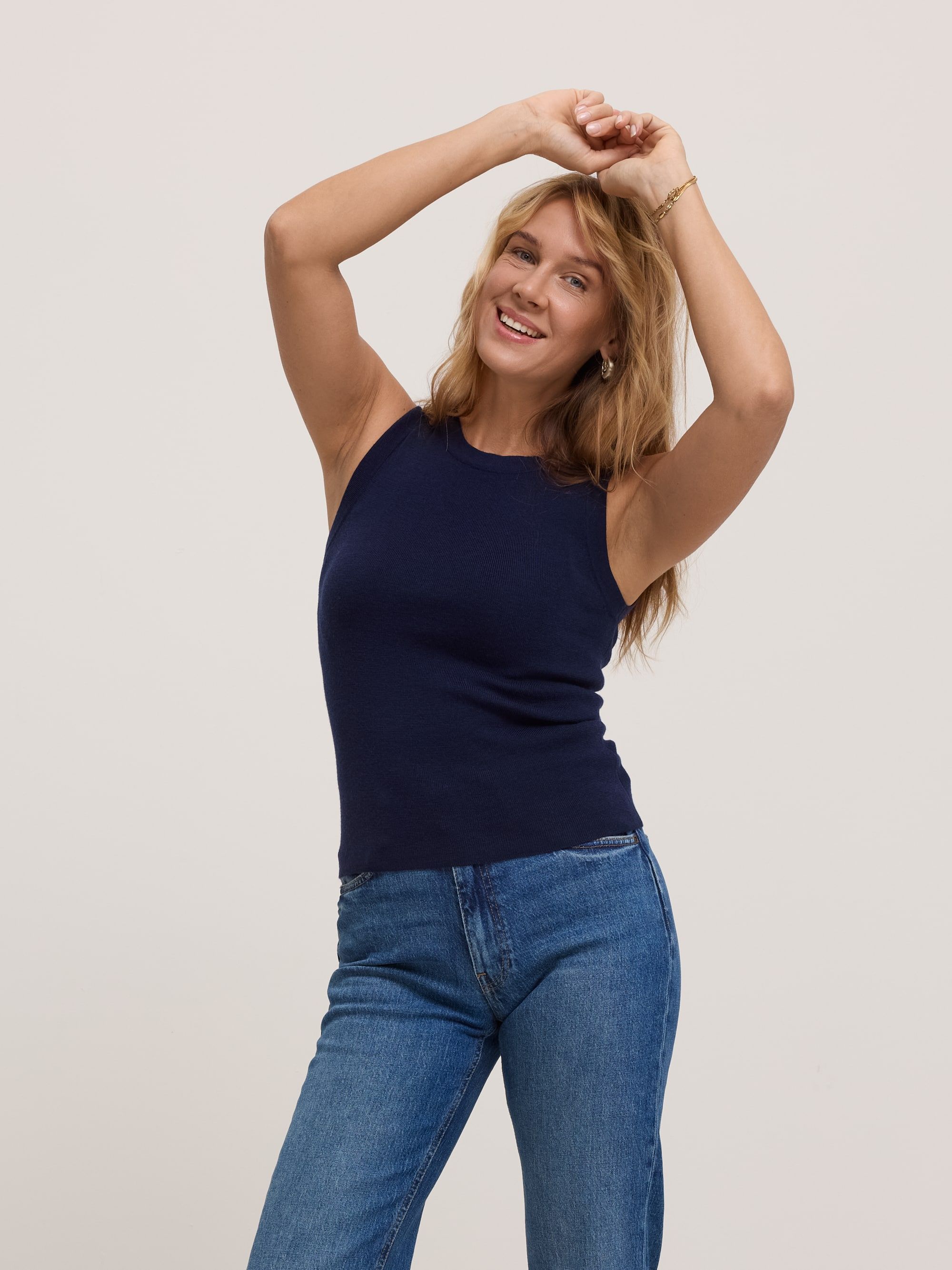 Navy blue Sleeveless Merino Wool Top Women