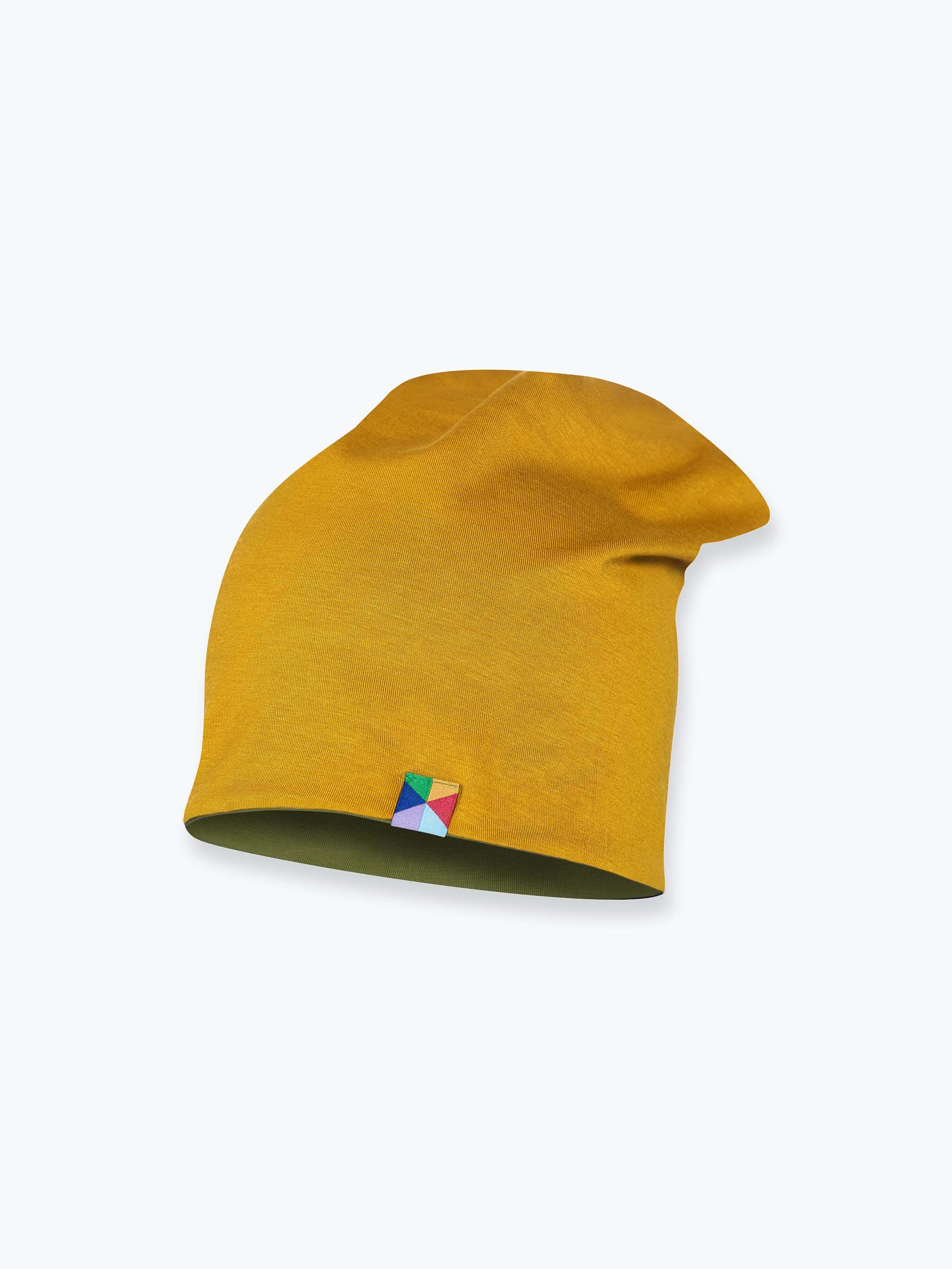 Khaki - mustard reversible beanie hat Junior