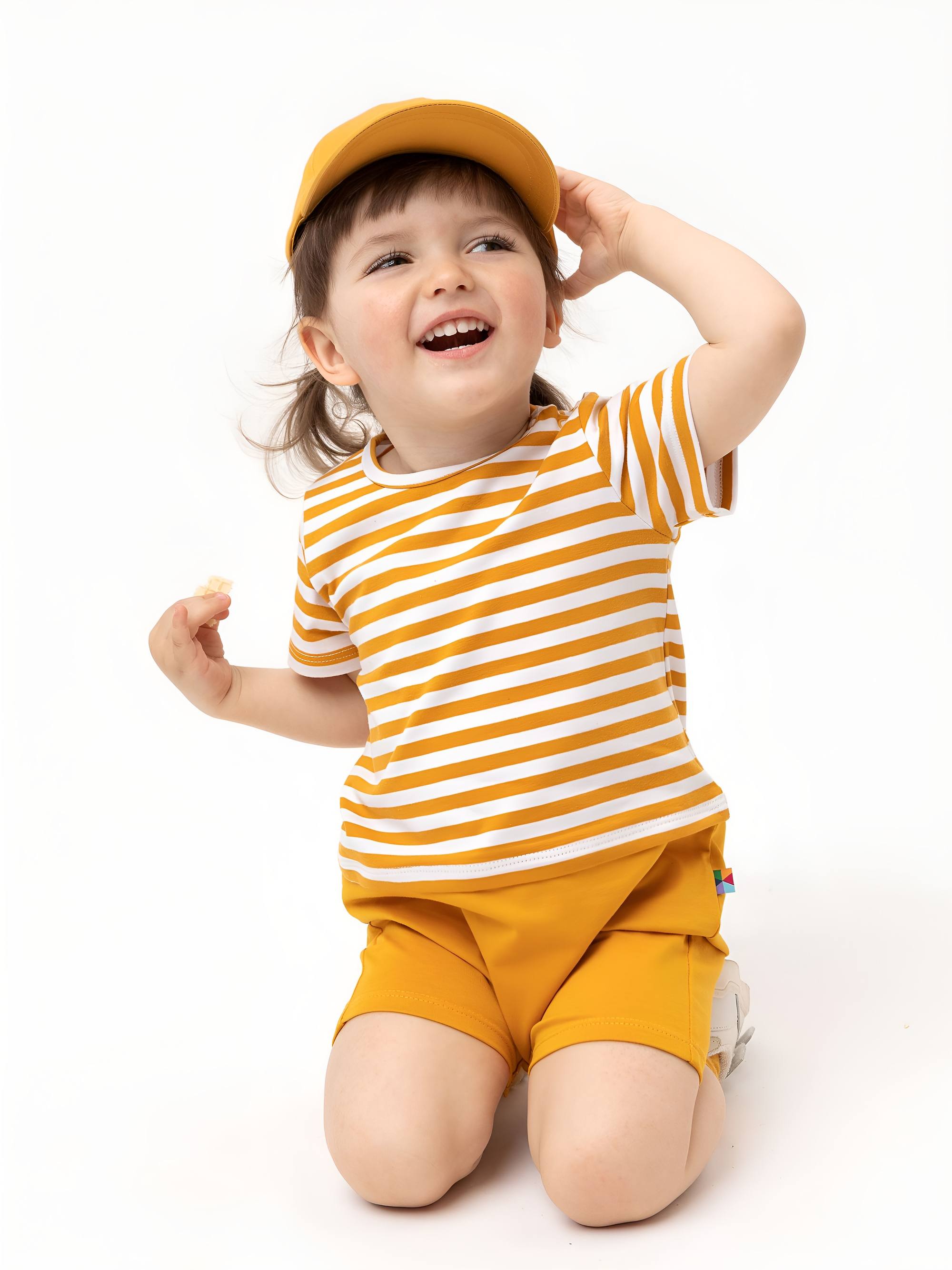 Mustard stripes striped short sleeve romper Baby