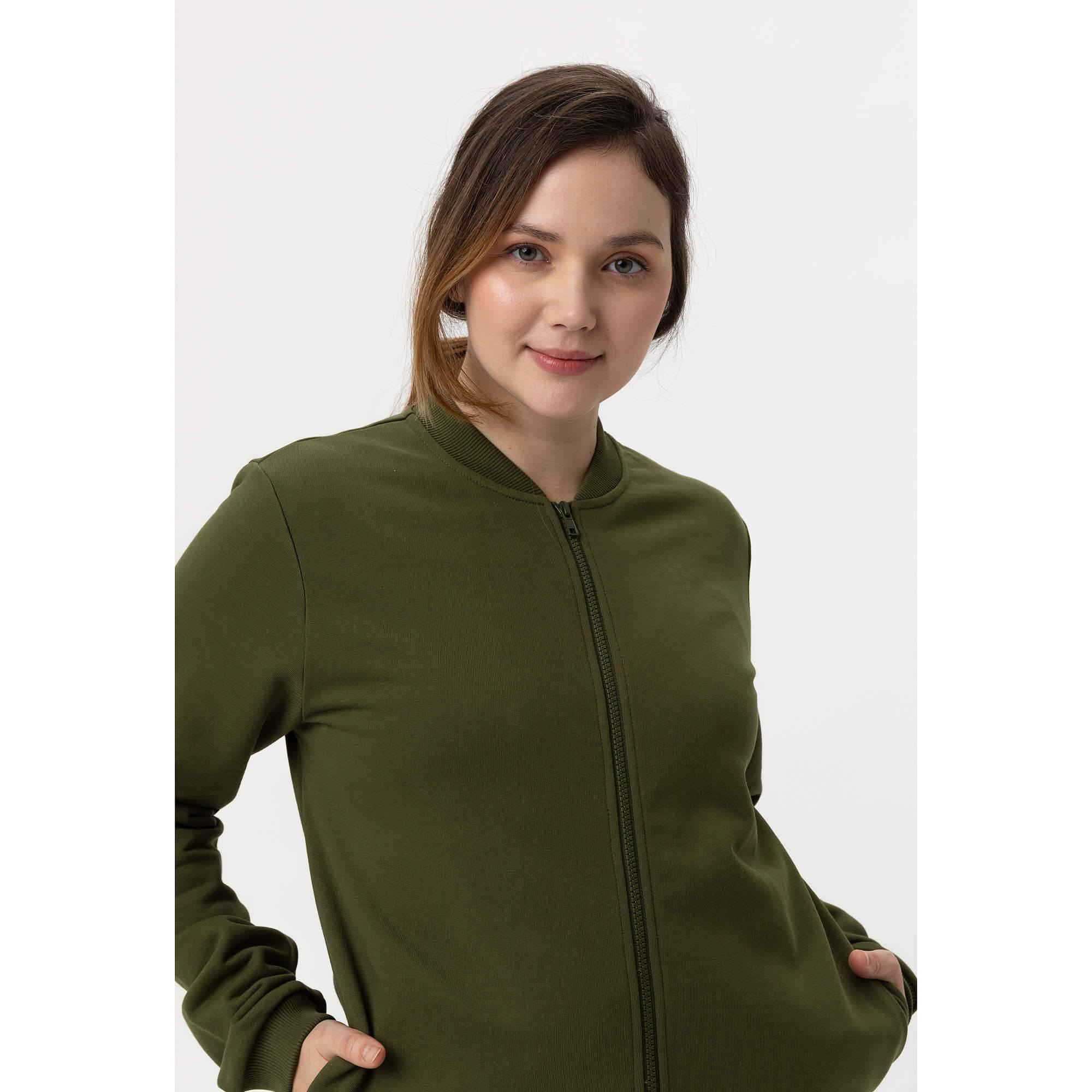Khaki zip-up crewneck sweatshirt Women
